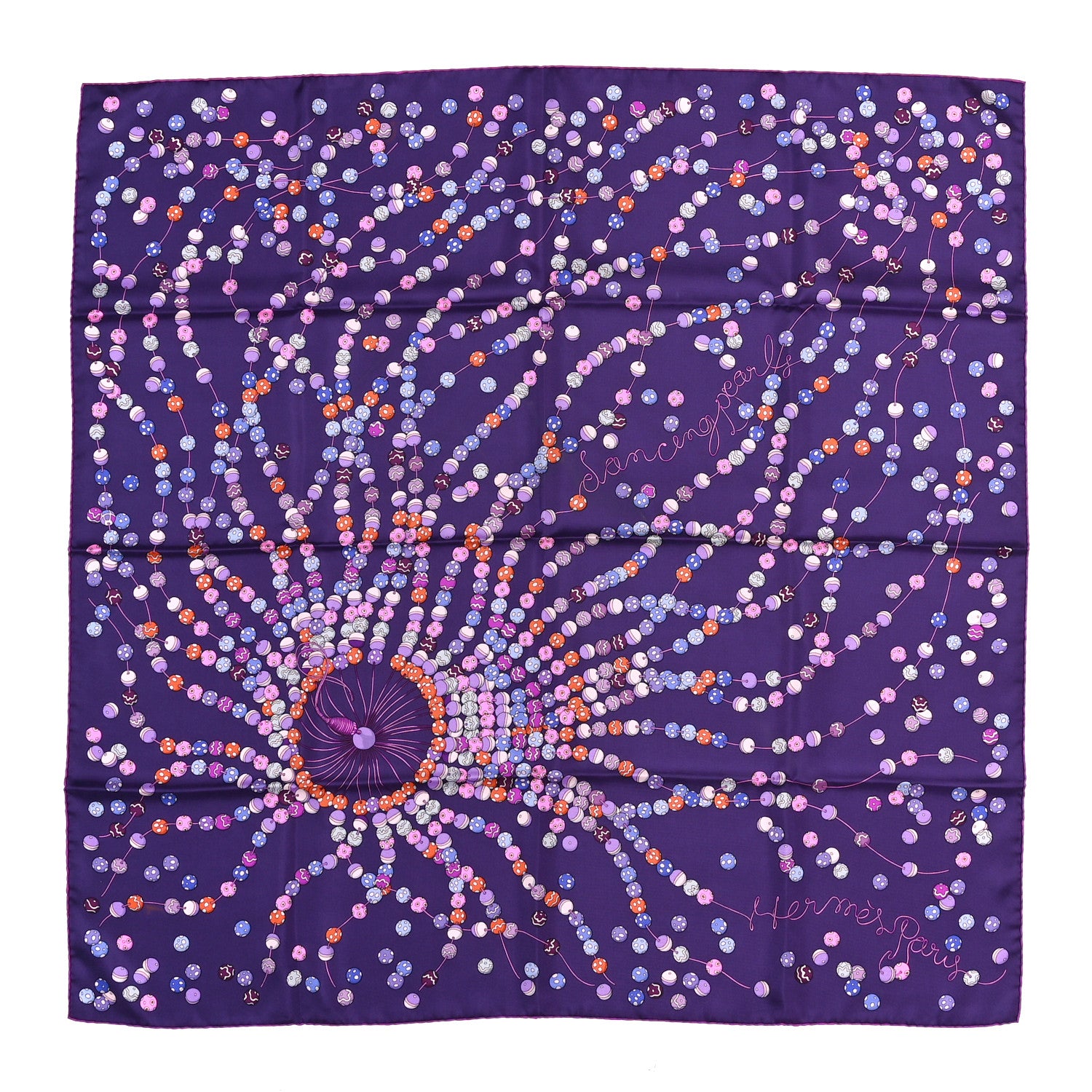 Hermes Silk Dancing Pearls Scarf 90  Aubergine Violet Rose Vif 1 of 5