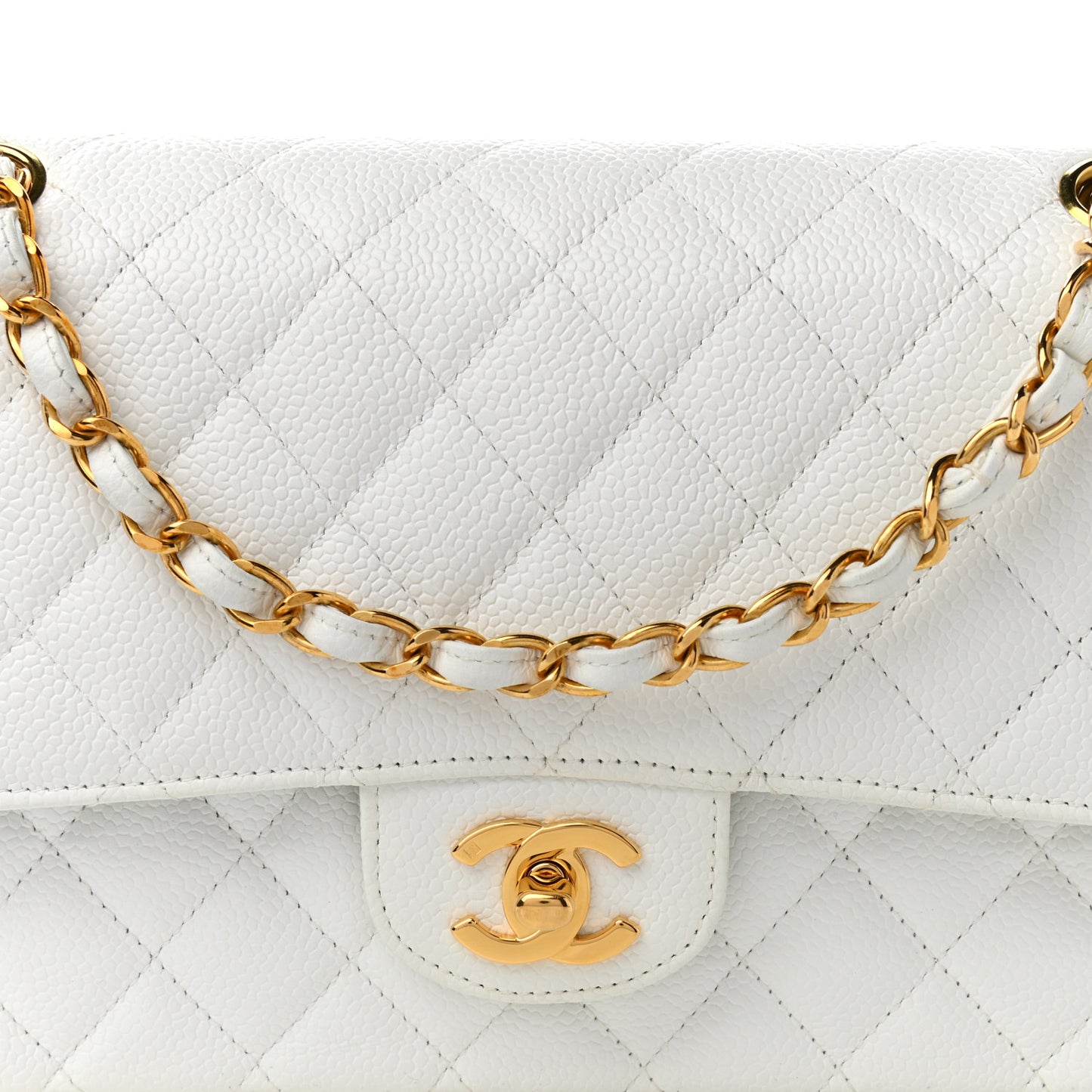 Caviar Quilted Medium Double Flap White