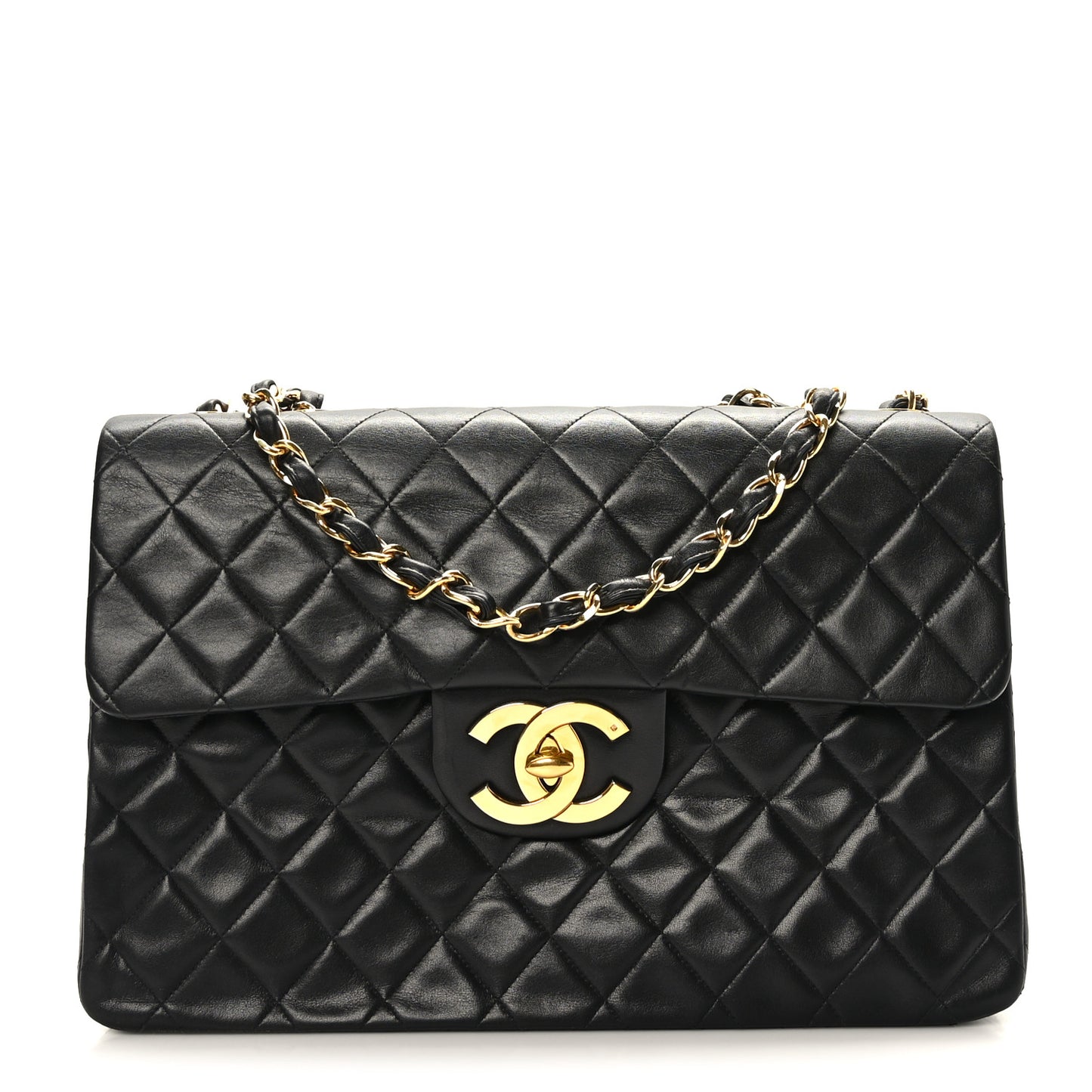 Lambskin Quilted XL Jumbo Single Flap Black