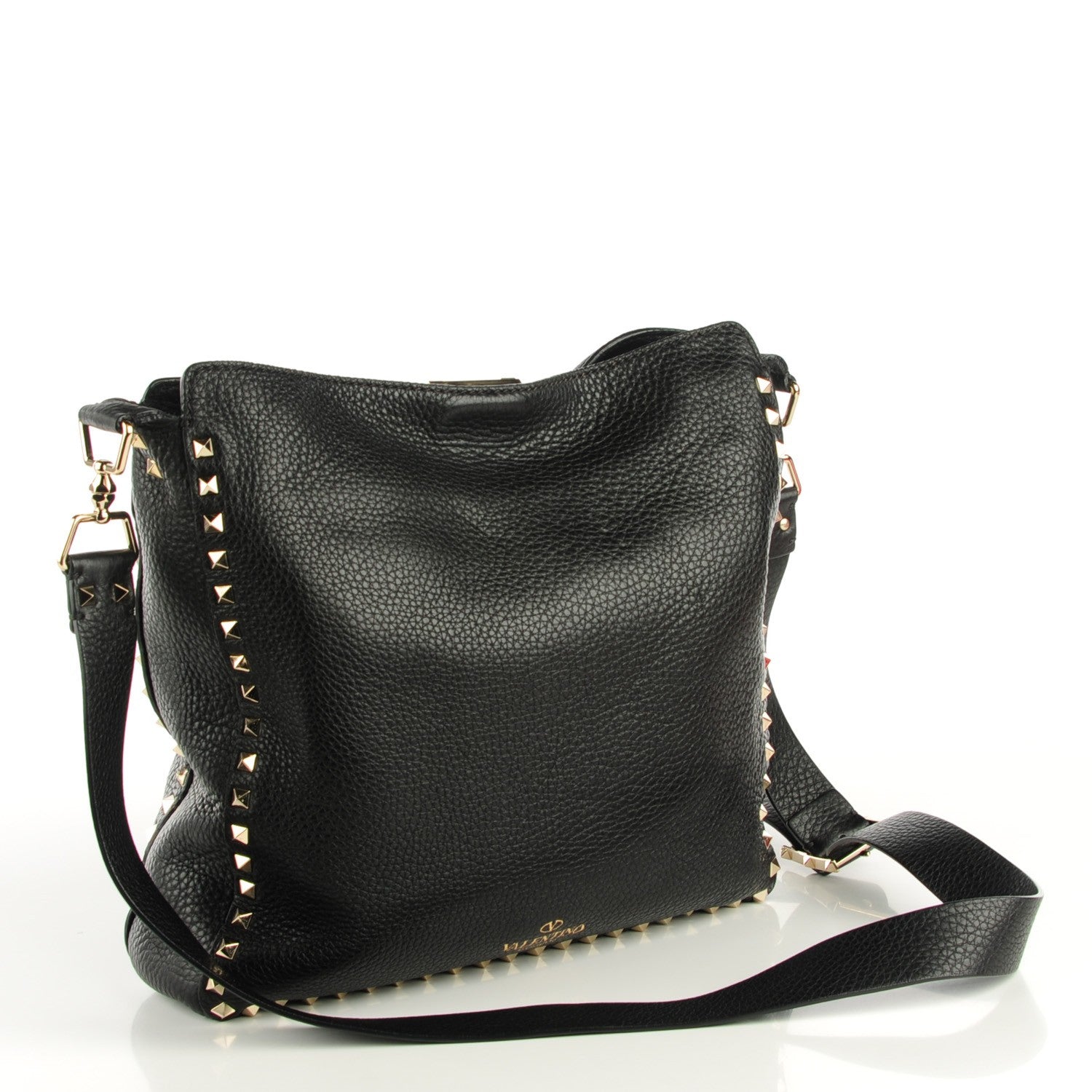 Valentino Garavani Pebbled Calfskin Large Rockstud Flip-Lock Messenger Bag Black 3 of 8