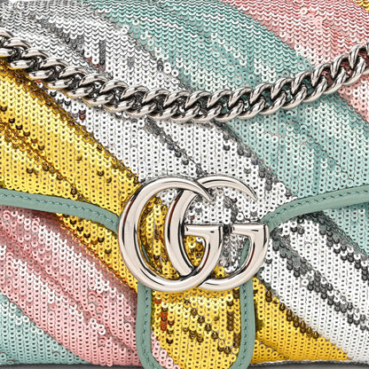 Gucci Sequin Satin Calfskin Matelasse Diagonal Small GG Marmont Shoulder Bag Grigio Argento Verde Chiaro Rosa Giallo Light Water Green 8 of 10
