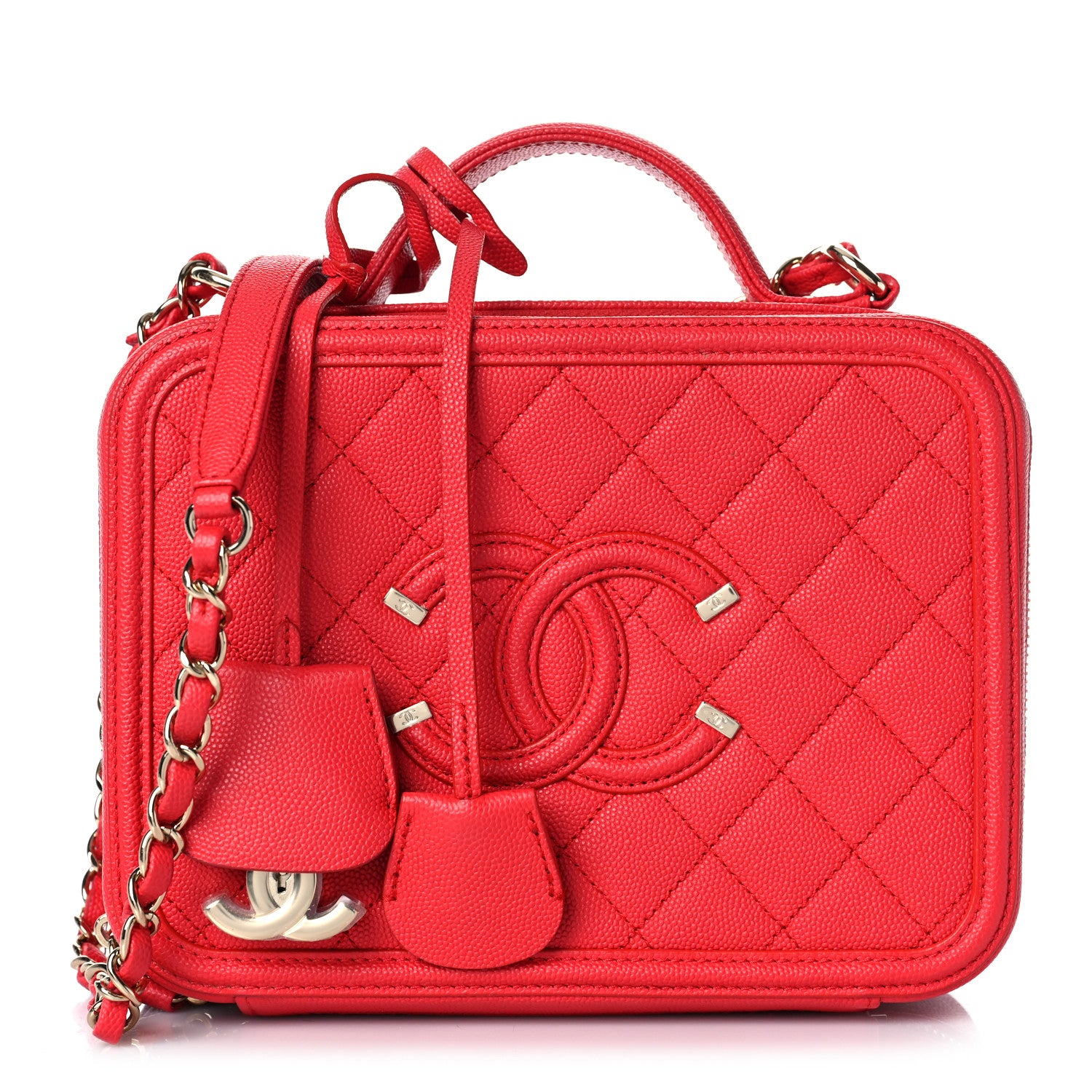 Chanel Caviar Quilted Medium CC Filigree Vanity Case Red 1 of 9