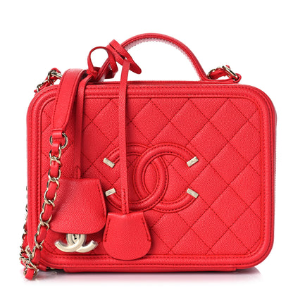 Chanel Caviar Quilted Medium CC Filigree Vanity Case Red 1 of 9