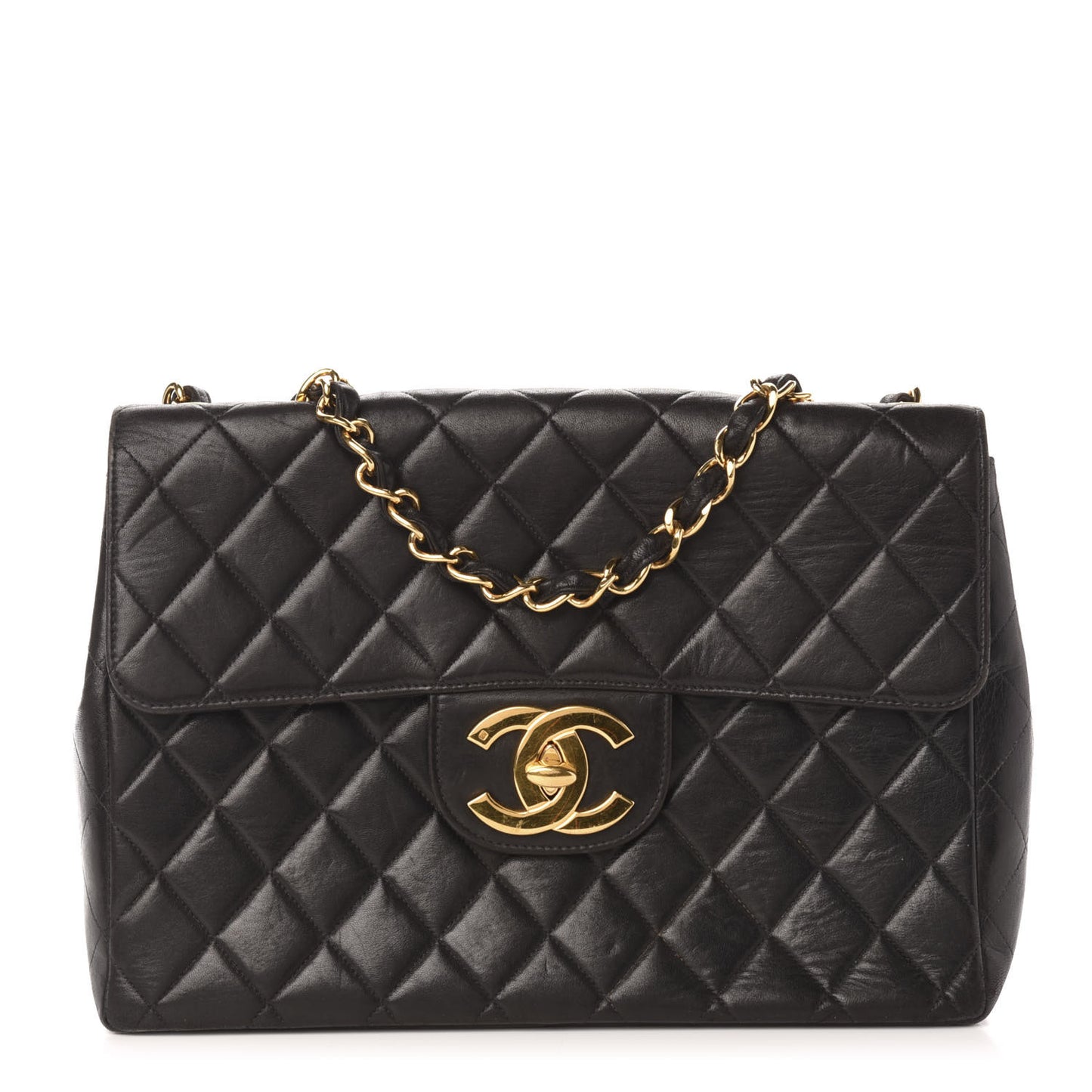 Lambskin Quilted Jumbo Single Flap Black