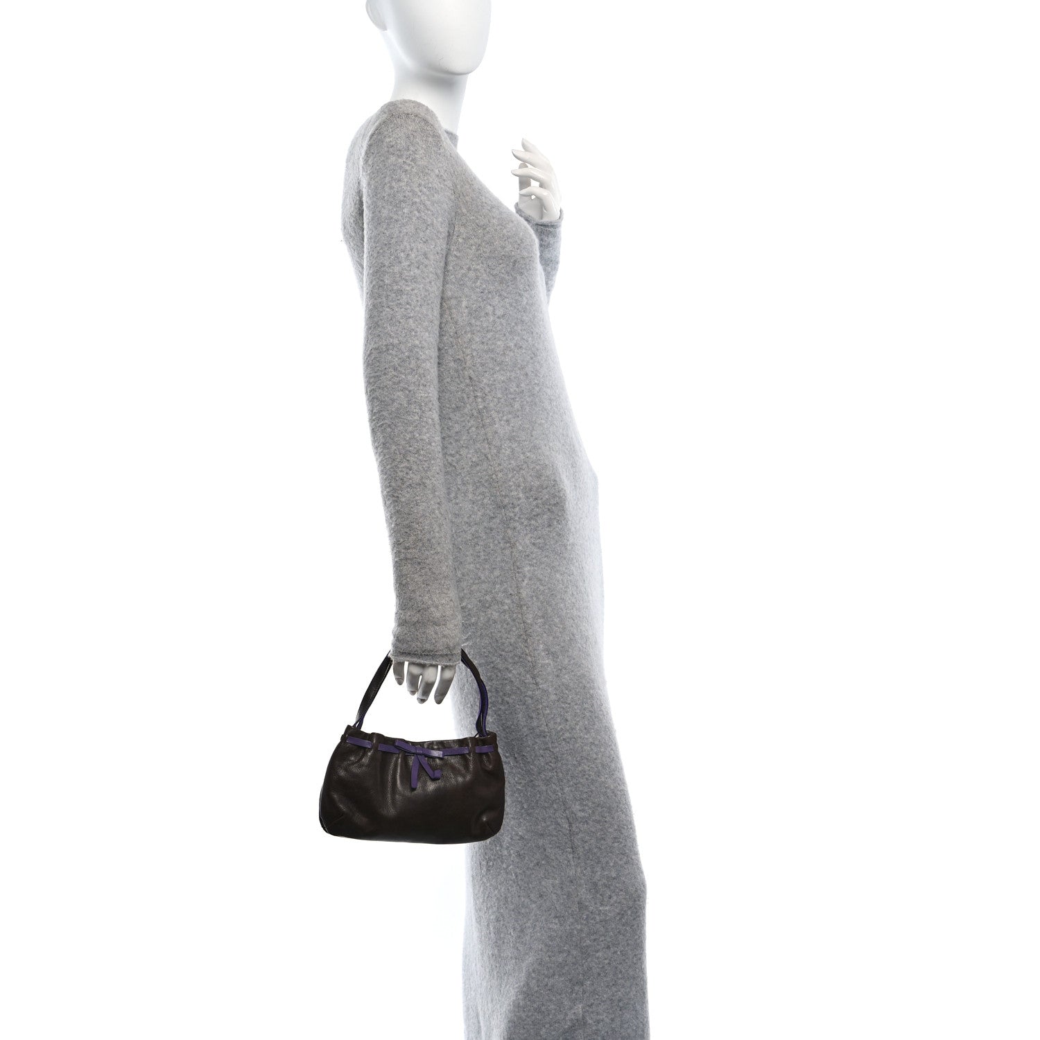 Miu Miu Goatskin Madras Bow Mini Pouch Brown Purple 2 of 9