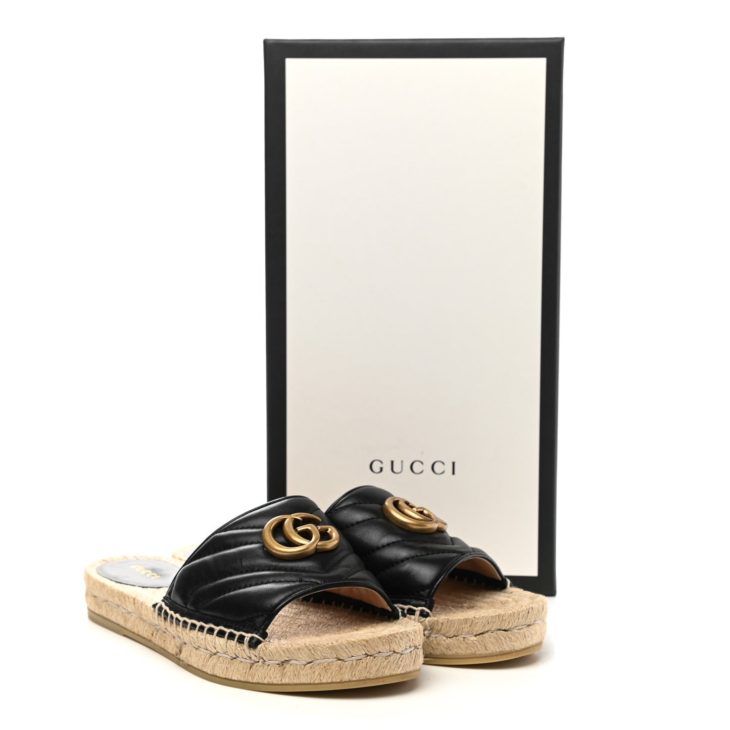 Nappa Matelasse GG Marmont Espadrille Slide Sandals 37 Black