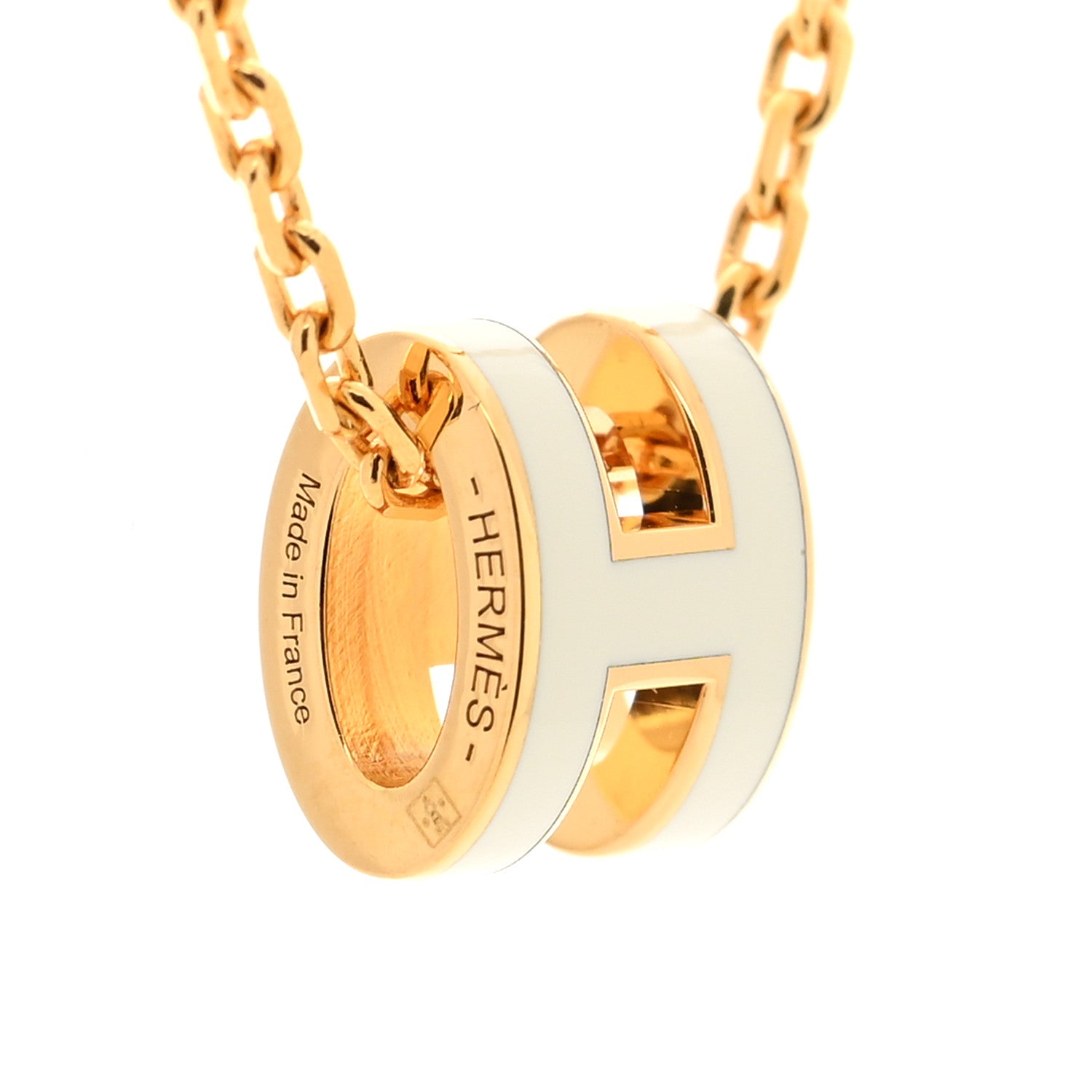 Hermes Lacquered Rose Gold Mini Pop H Pendant Necklace White 4 of 6