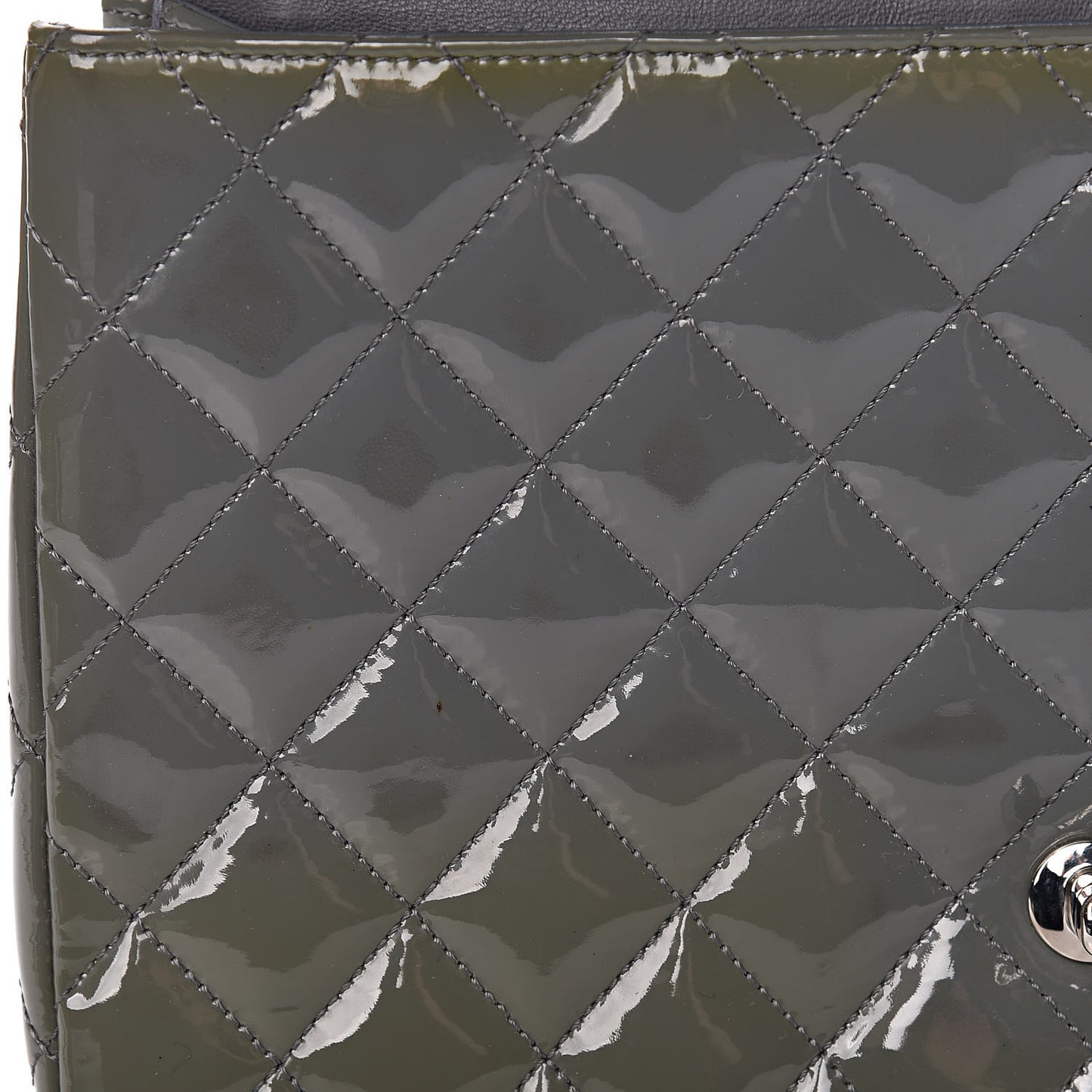 Patent Quilted Jumbo Single Flap Grey