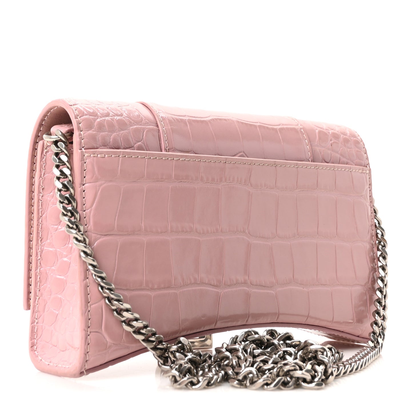 Shiny Calfskin Crocodile Embossed Hourglass Chain Bag Powder Pink