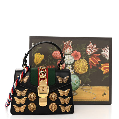 Gucci Calfskin Animal Studs Mini Sylvie Top Handle Bag Black 13 of 13
