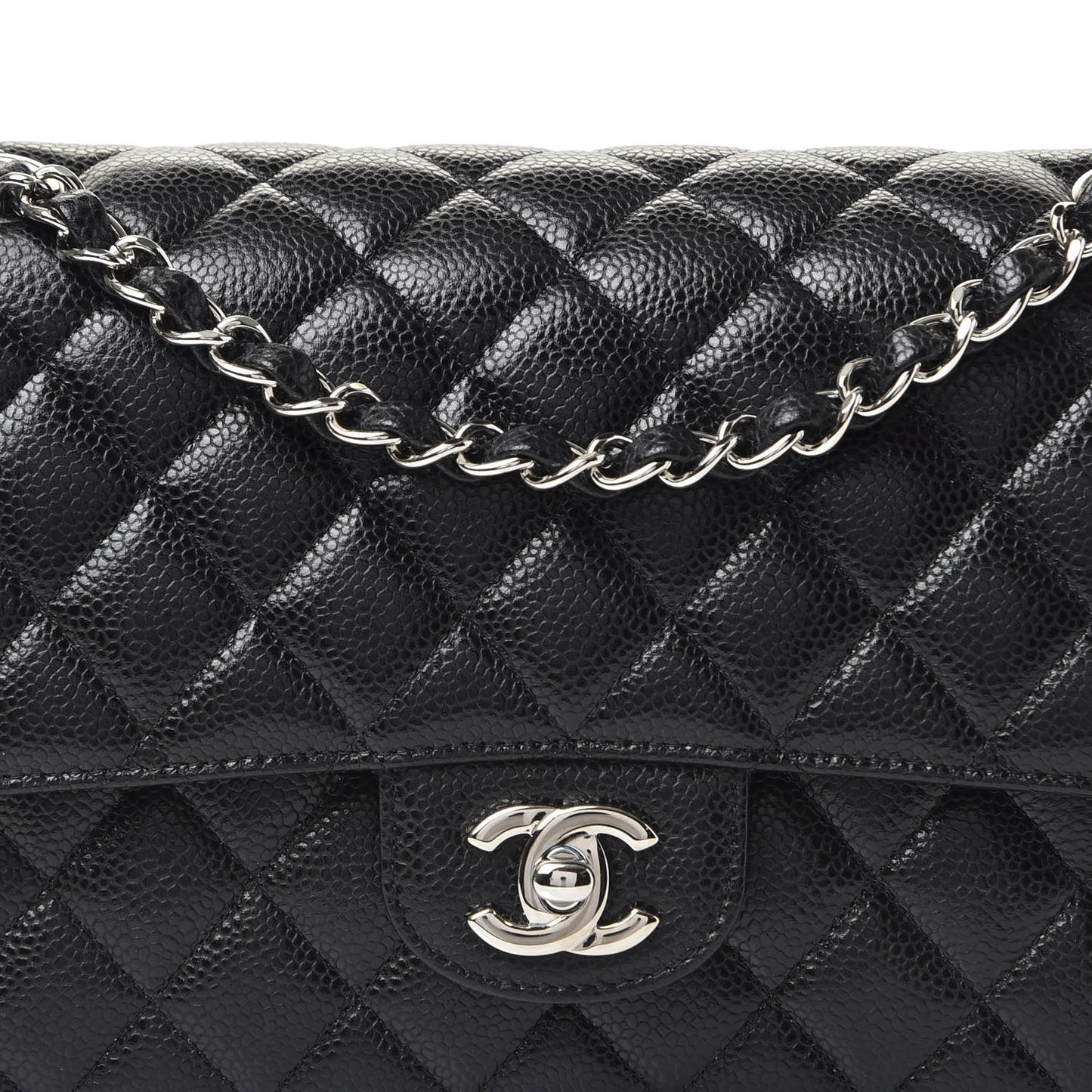 Caviar Quilted Medium Double Flap Black