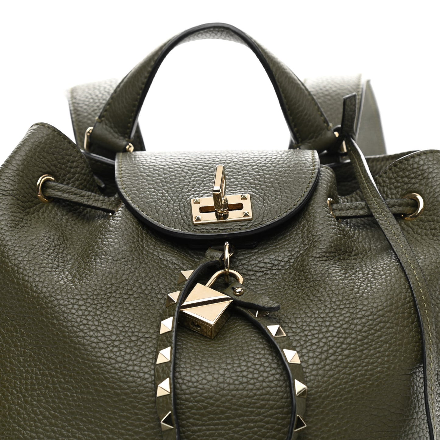 Pebbled Calfskin Rockstud Backpack Army Green