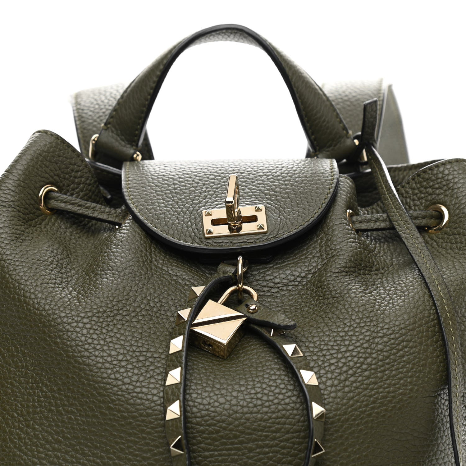 Valentino Garavani Pebbled Calfskin Rockstud Backpack Army Green 10 of 15