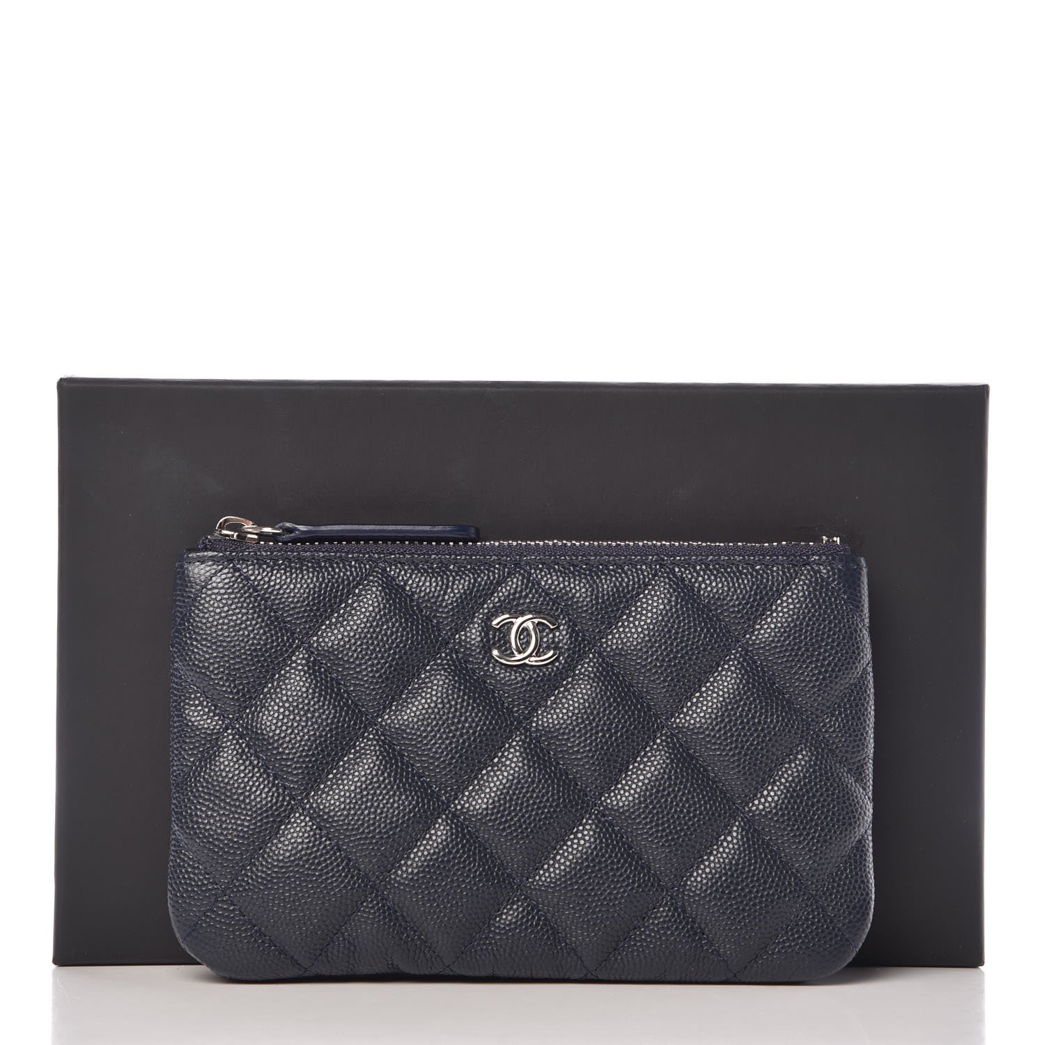 Chanel Metallic Caviar Quilted Small Cosmetic Case Dark Blue 8 of 8