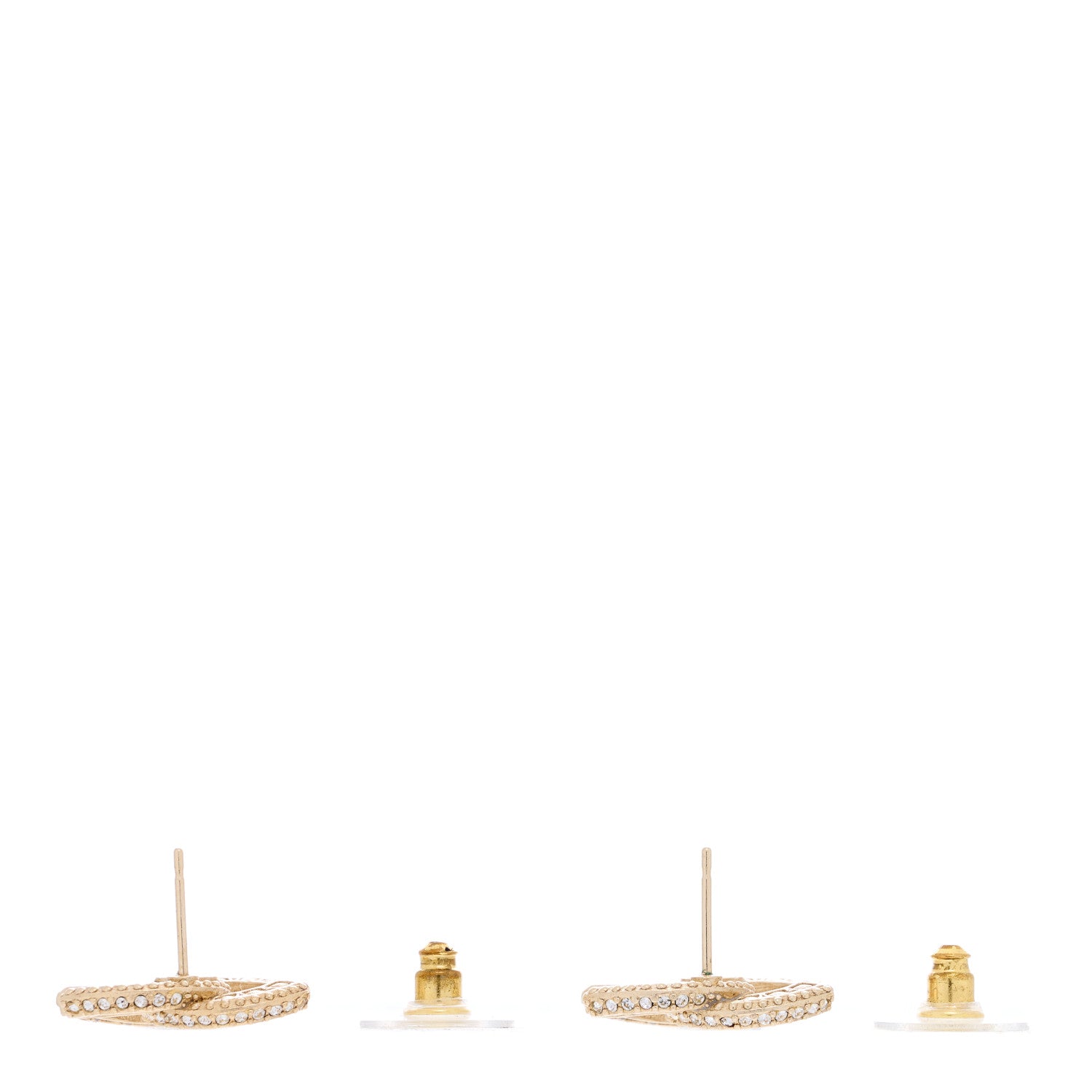 Chanel Crystal Timeless CC Earrings Light Gold 3 of 4