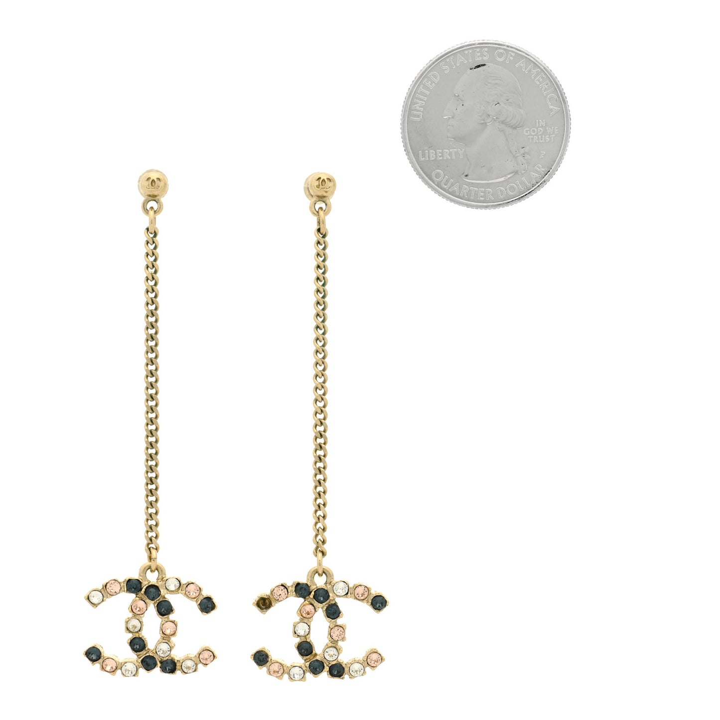 Crystal CC Drop Earrings Pink Grey Gold