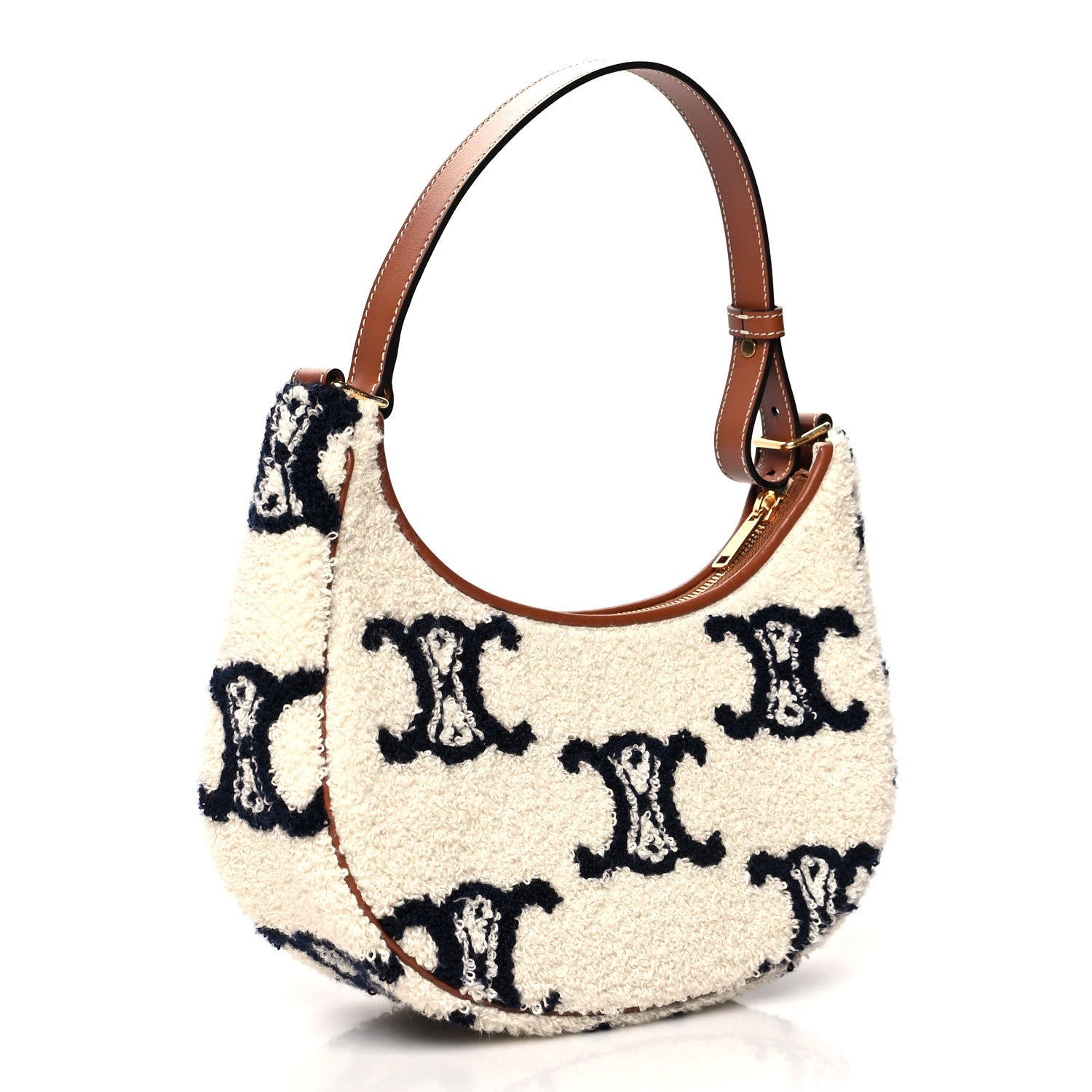 Celine Bouclette Embroidered Ava Triomphe Shoulder Bag Navy Tan 3 of 10