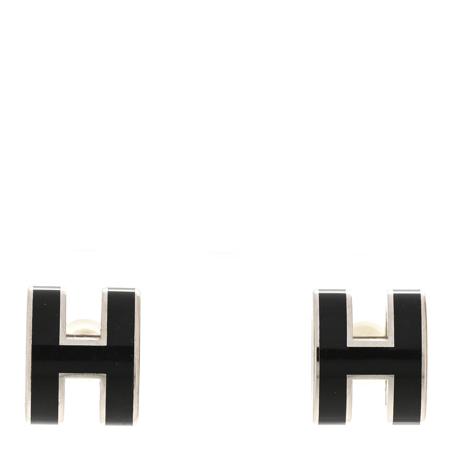 Hermes Palladium Lacquered Mini Pop H Earrings Black 1 of 7