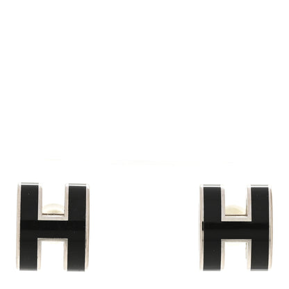 Hermes Palladium Lacquered Mini Pop H Earrings Black 1 of 7