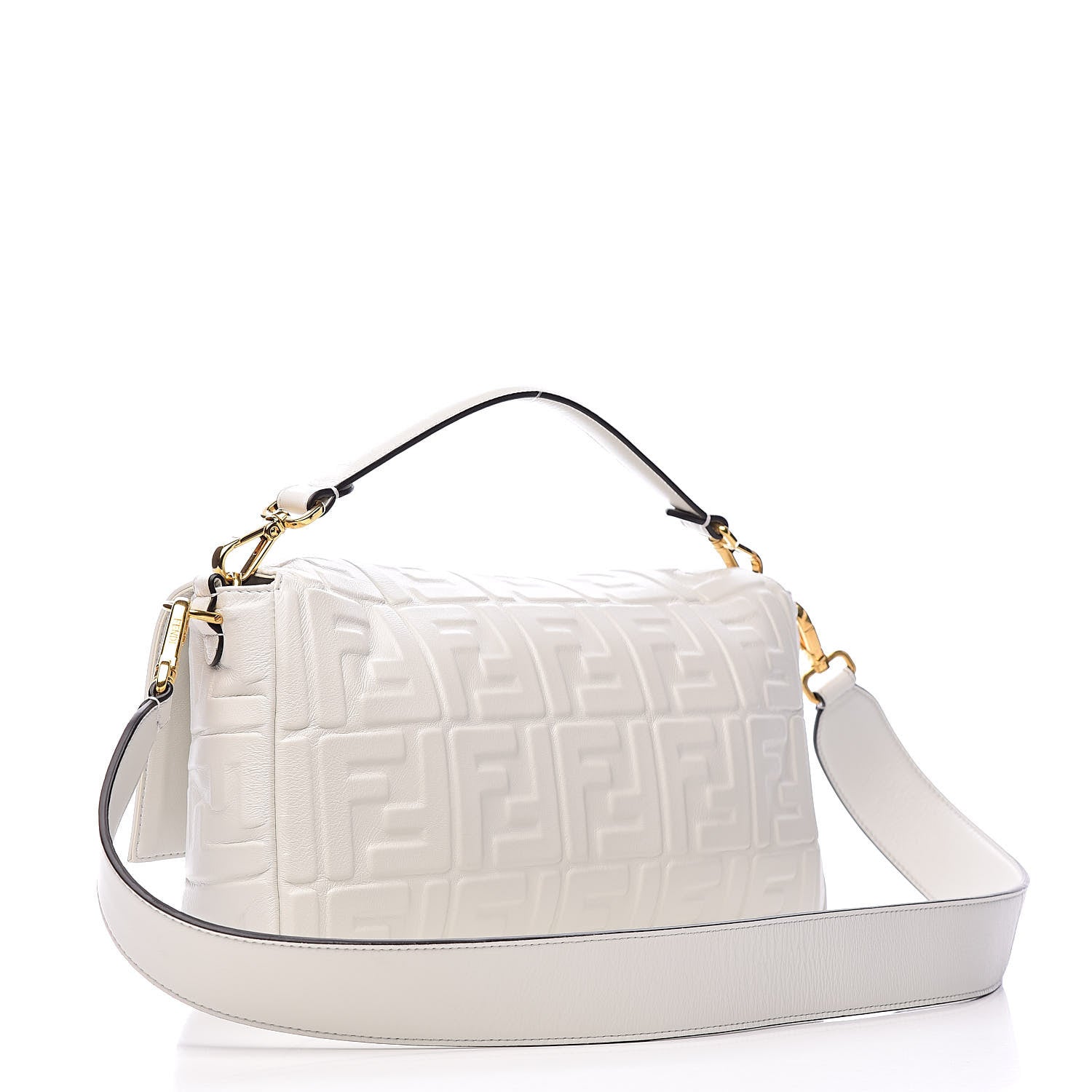 Fendi Nappa FF 1974 Embossed Large Baguette White 3 of 10
