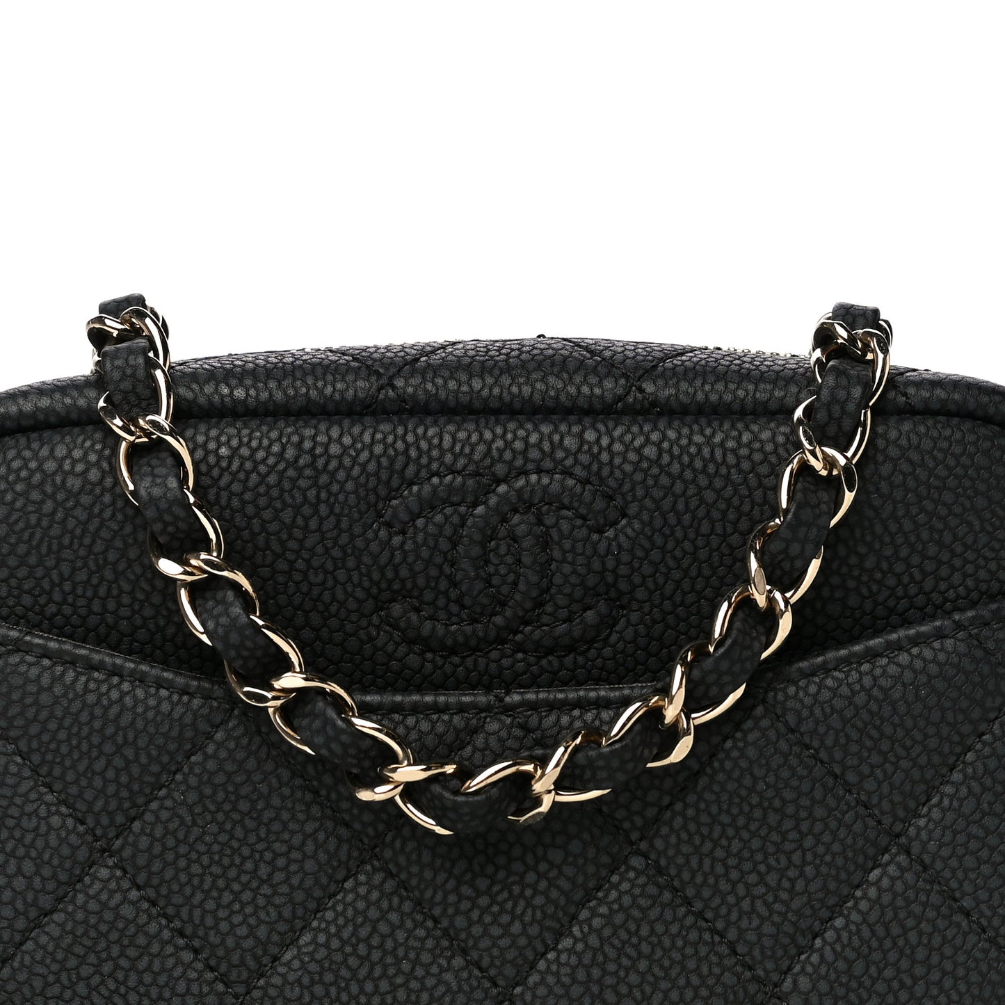 Iridescent Caviar Quilted Mini Coco Tassel Camera Case Black