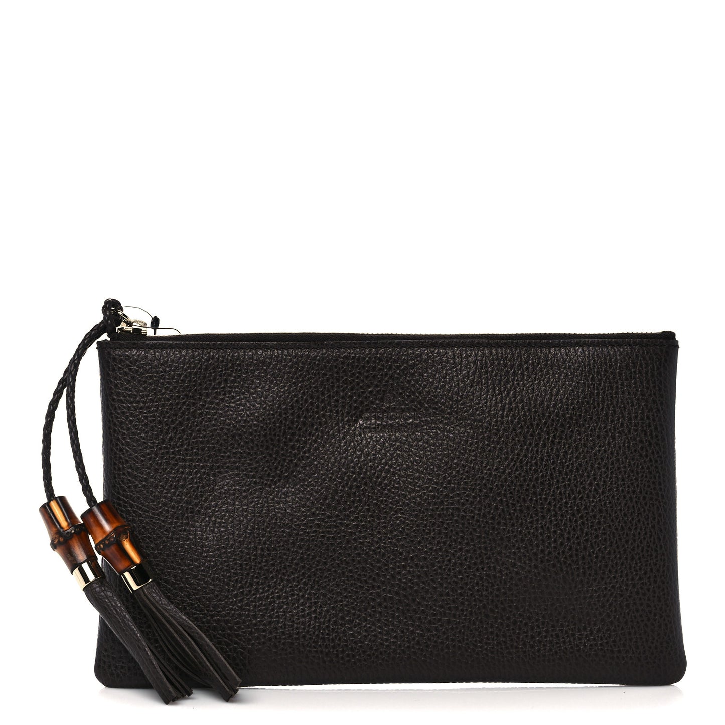 Pebbled Calfskin Large Bamboo Clutch Dark Brown