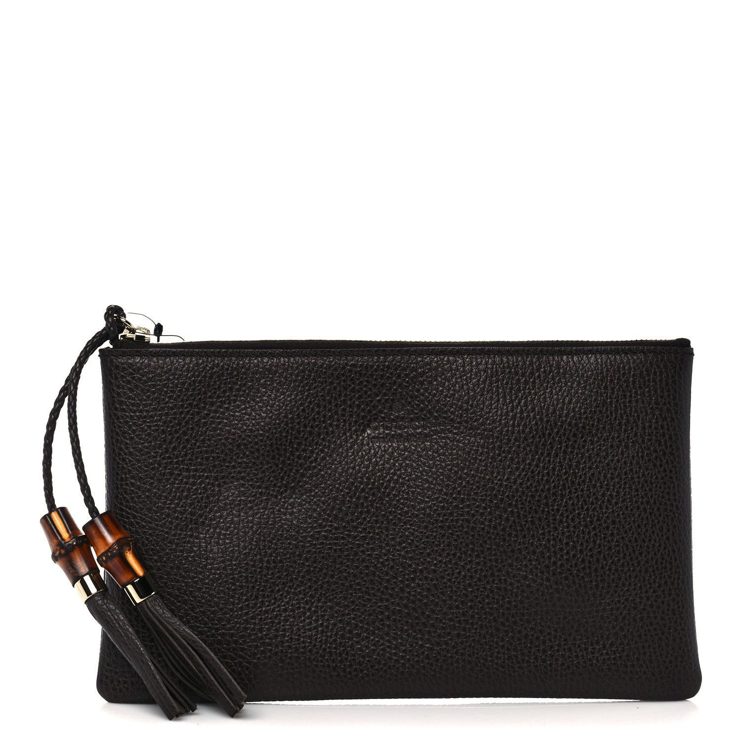 Gucci Pebbled Calfskin Large Bamboo Clutch Dark Brown 1 of 8