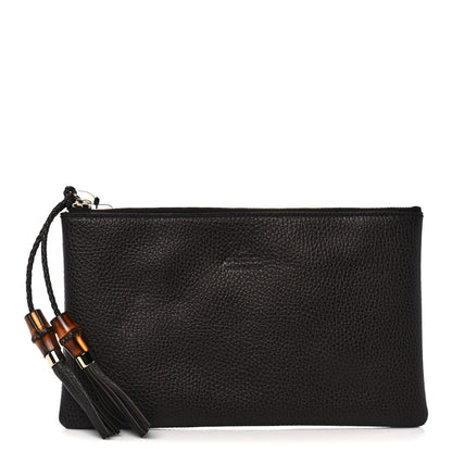 Gucci Pebbled Calfskin Large Bamboo Clutch Dark Brown 1 of 8