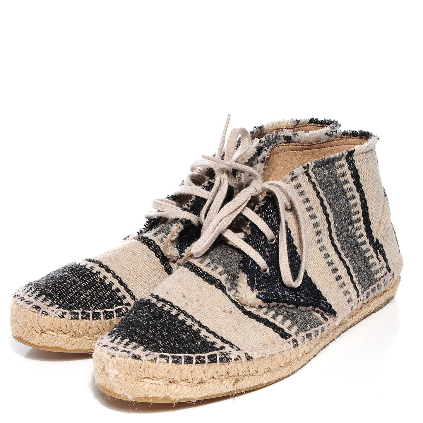 Canvas Striped Lace Up Espadrilles 40 Beige Grey