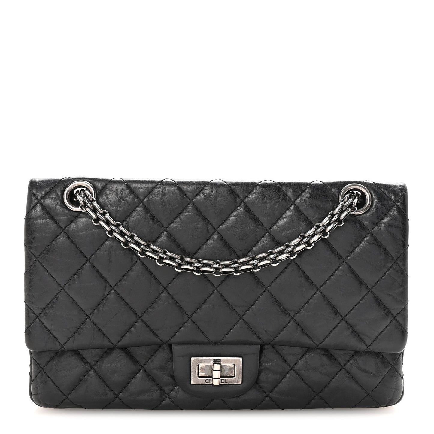 Aged Calfskin Quilted 2.55 Reissue 225 Flap Black