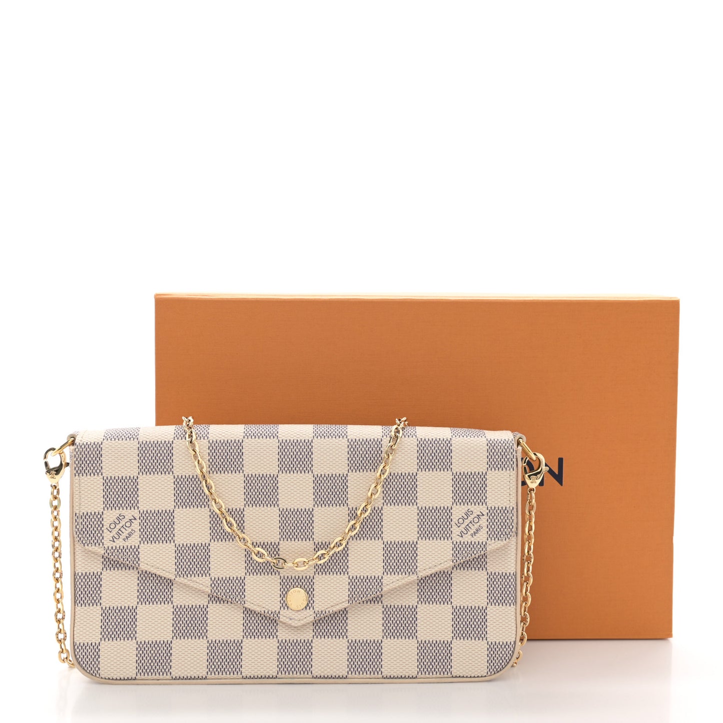 Damier Azur Pochette Felicie Chain Wallet Rose Ballerine