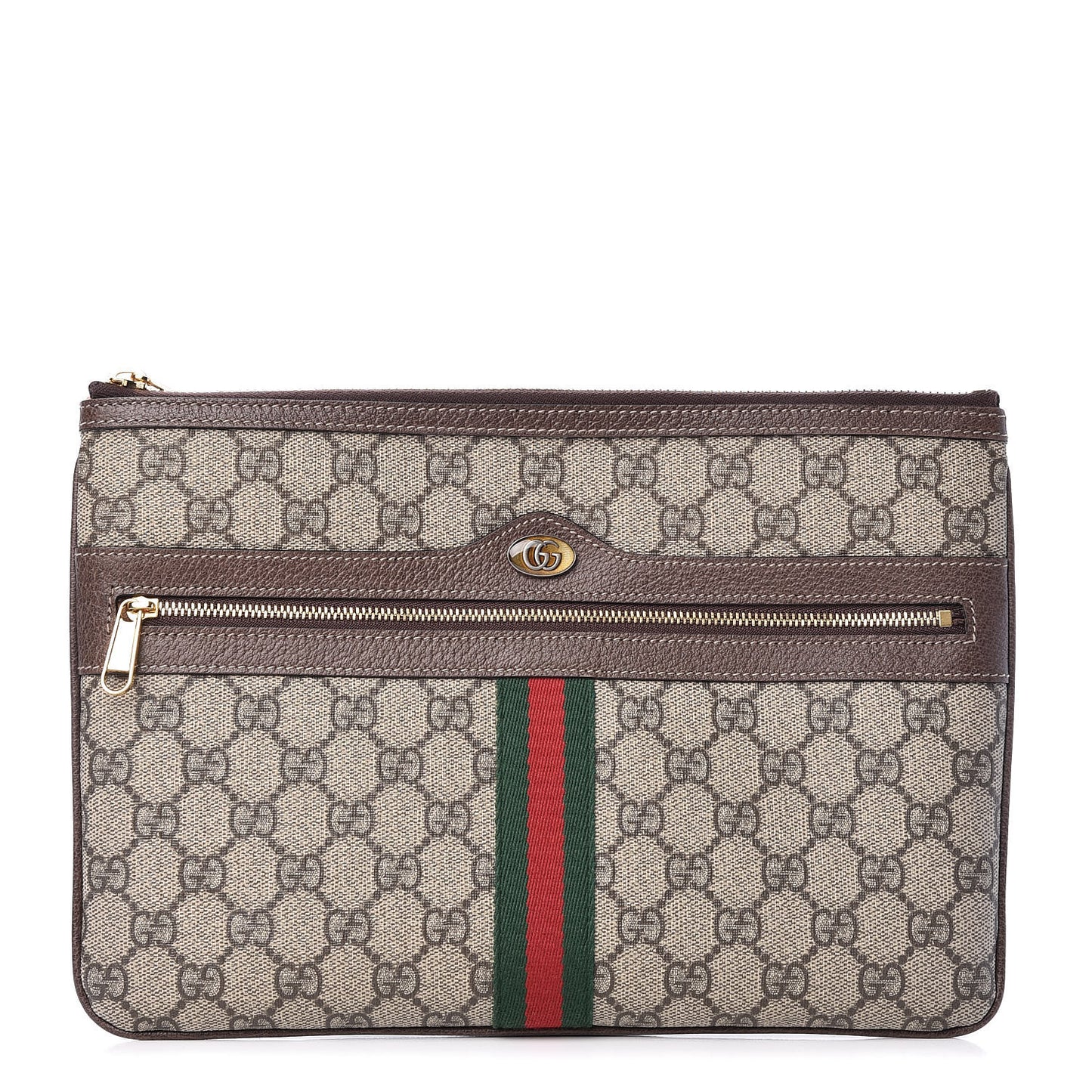 GG Supreme Monogram Large Ophidia Pouch Clutch Brown
