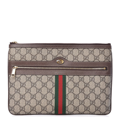 Gucci GG Supreme Monogram Large Ophidia Pouch Clutch Brown 1 of 10