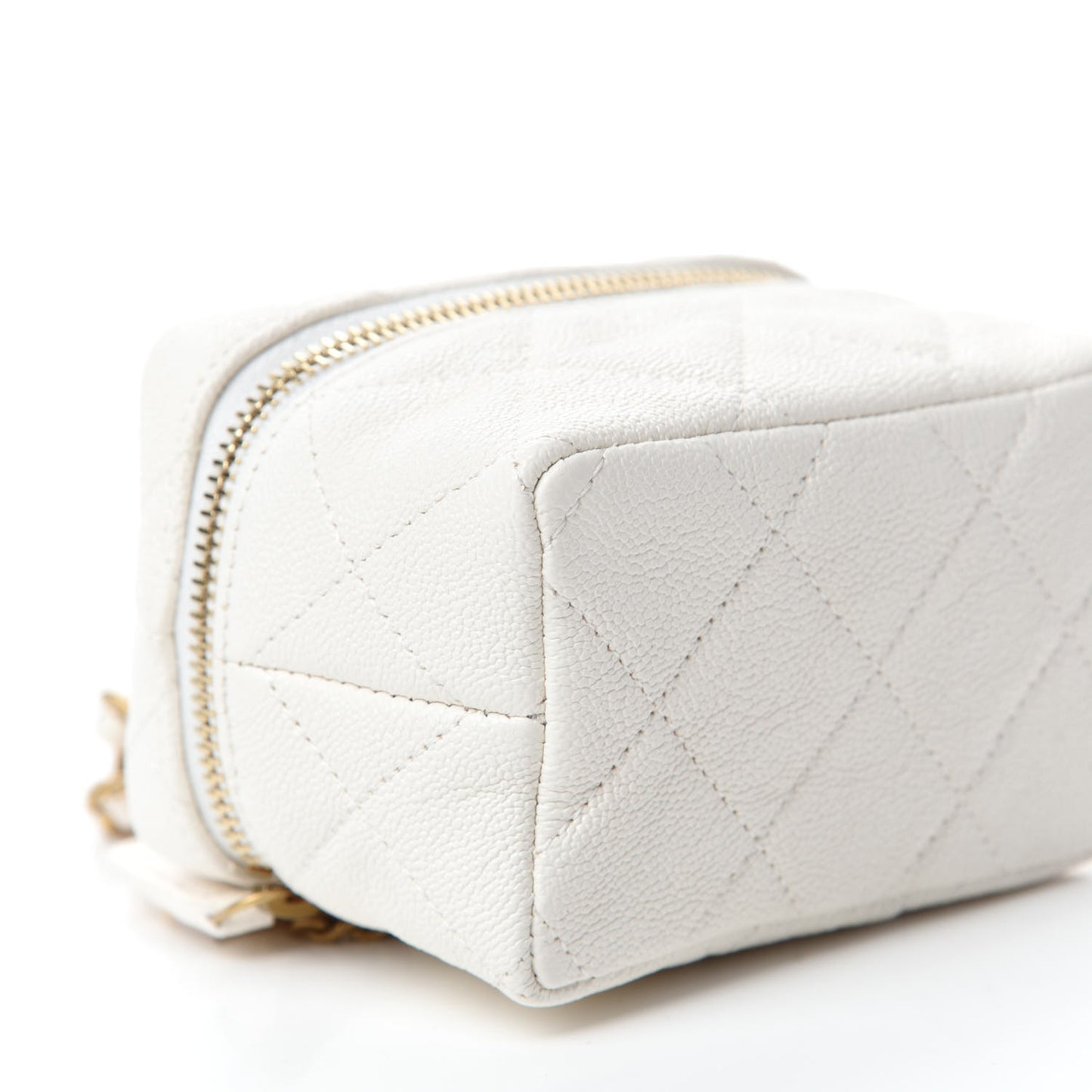 Caviar Quilted Mini Top Handle Vanity With Chain White