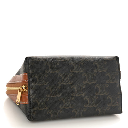 Celine Triomphe Canvas Calfskin Small Cosmetic Pouch Tan 4 of 7