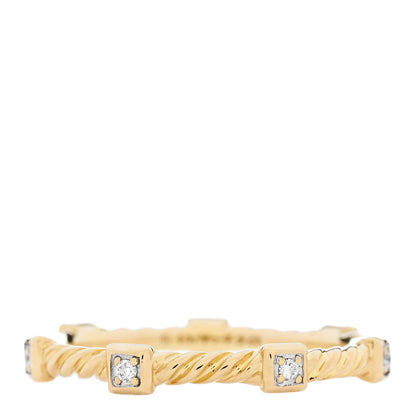 David Yurman 18K Yellow Gold Diamond Cable Collectibles Stack Ring 54 7 1 of 4
