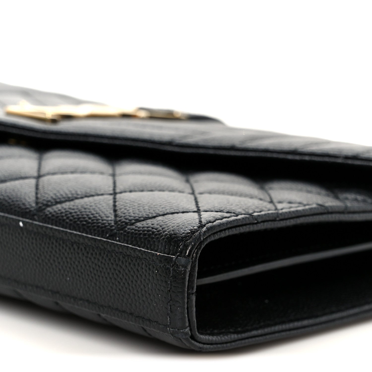 Saint Laurent Grain De Poudre Mixed Matelasse Triquilt Monogram Chain Wallet Black 10 of 11