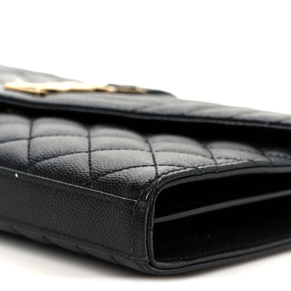 Saint Laurent Grain De Poudre Mixed Matelasse Triquilt Monogram Chain Wallet Black 10 of 11