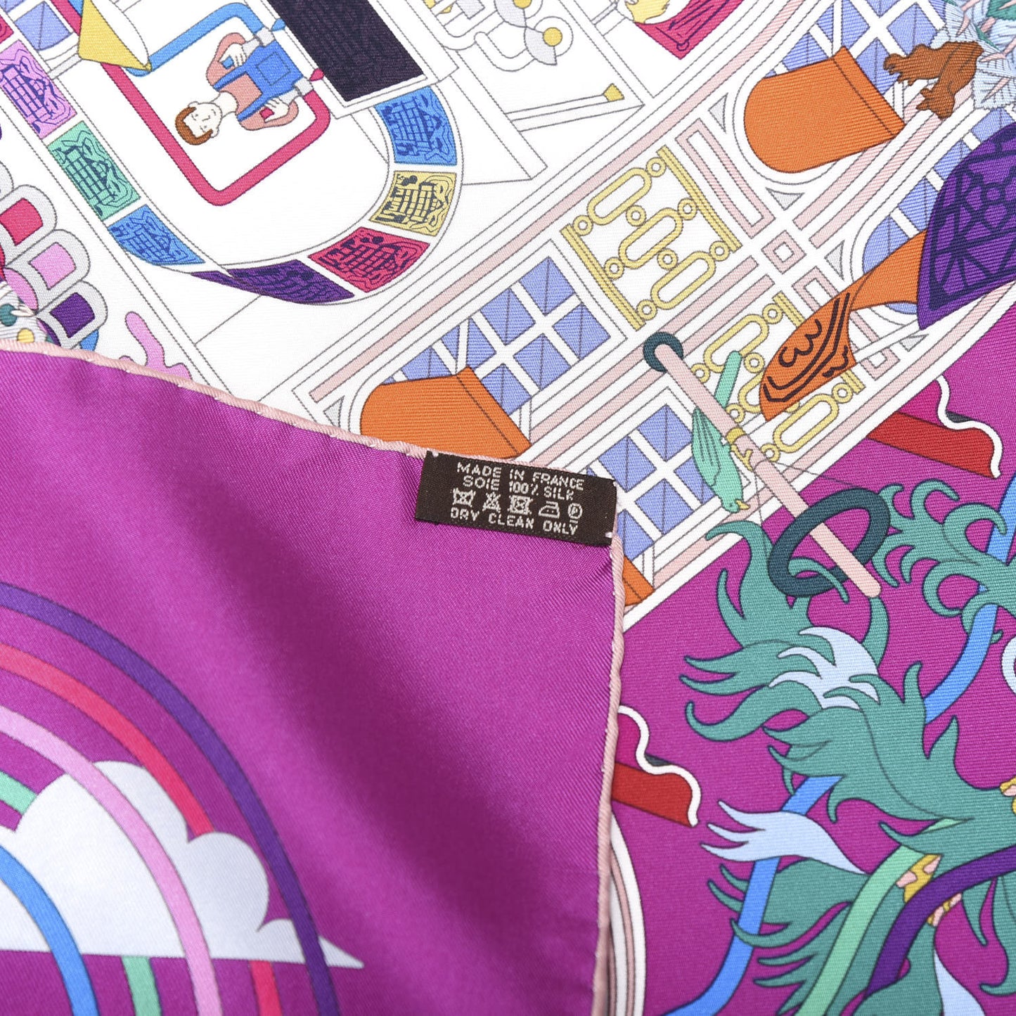 Silk La Maizeon des Carres Scarf 90 Fuchsia Blanc Multicolore