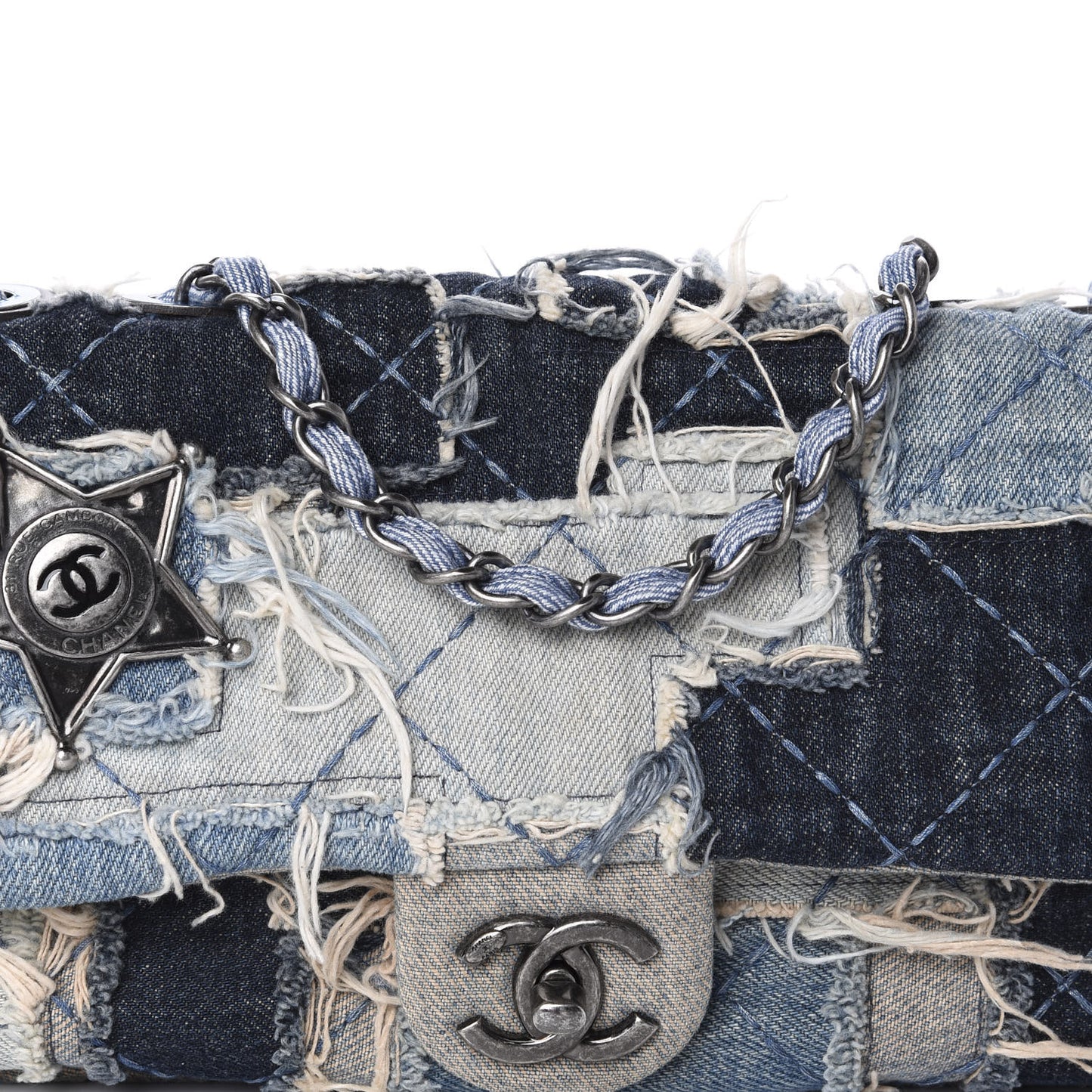 Denim Patchwork Paris Dallas Single Flap Blue