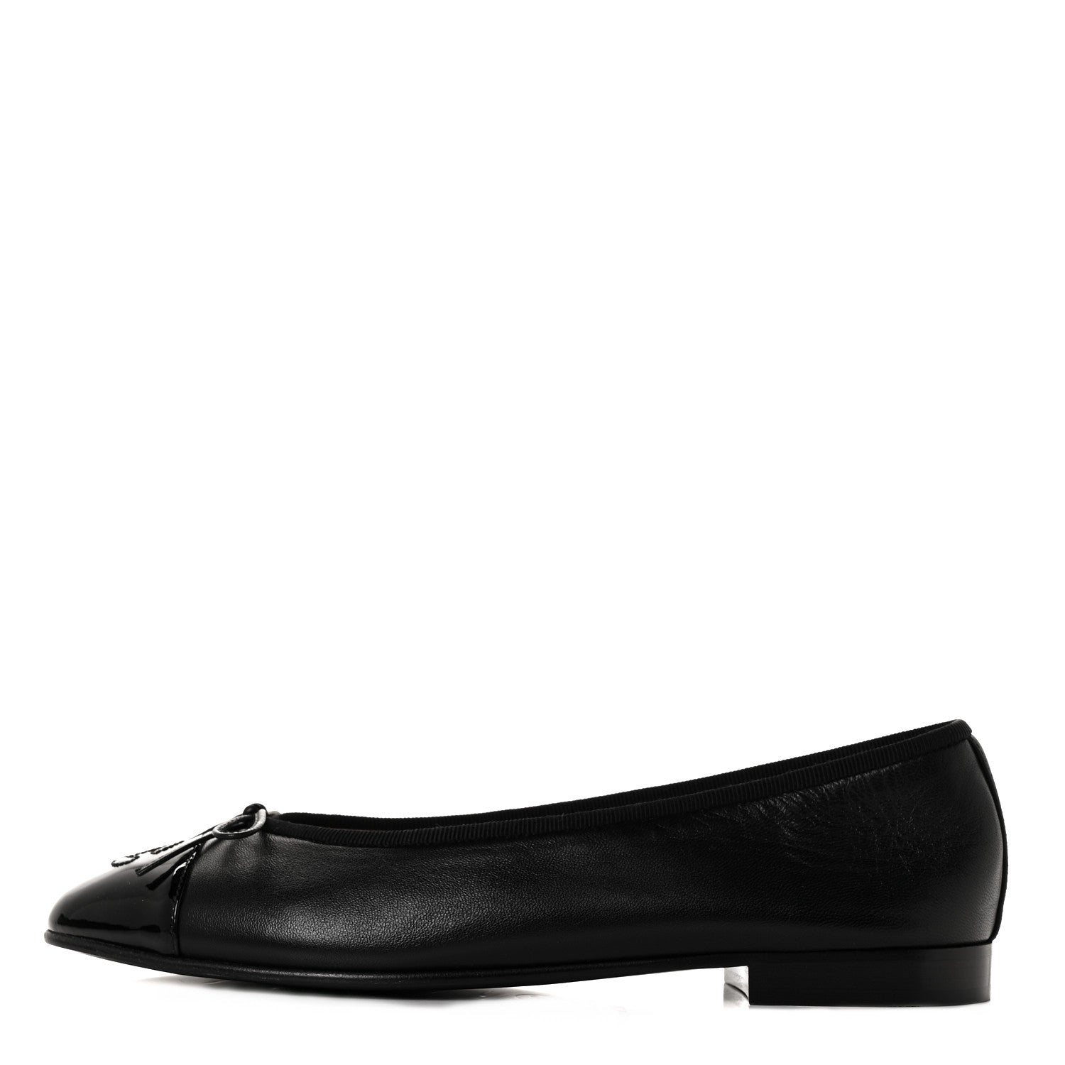 Chanel Lambskin Patent Cap Toe Ballerina Flats 38.5 Black 1 of 9