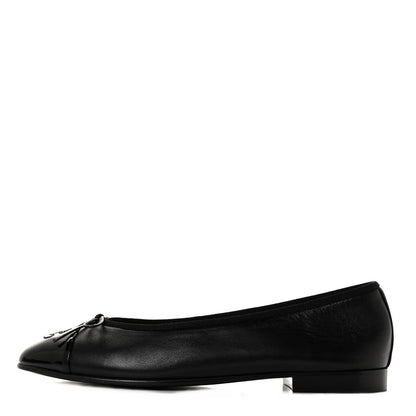 Chanel Lambskin Patent Cap Toe Ballerina Flats 38.5 Black 1 of 9