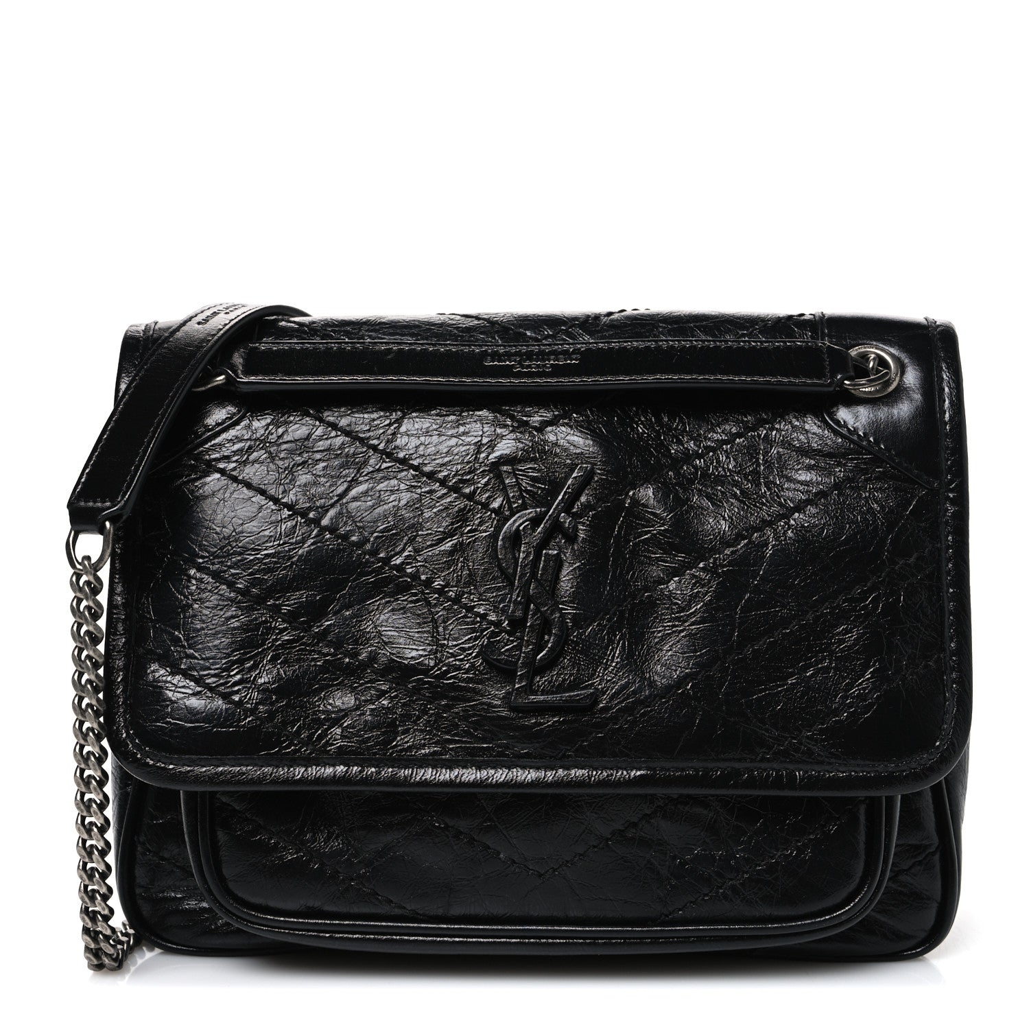 Saint Laurent Crinkled Calfskin Matelasse Monogram Baby Niki Chain Satchel Black 1 of 10
