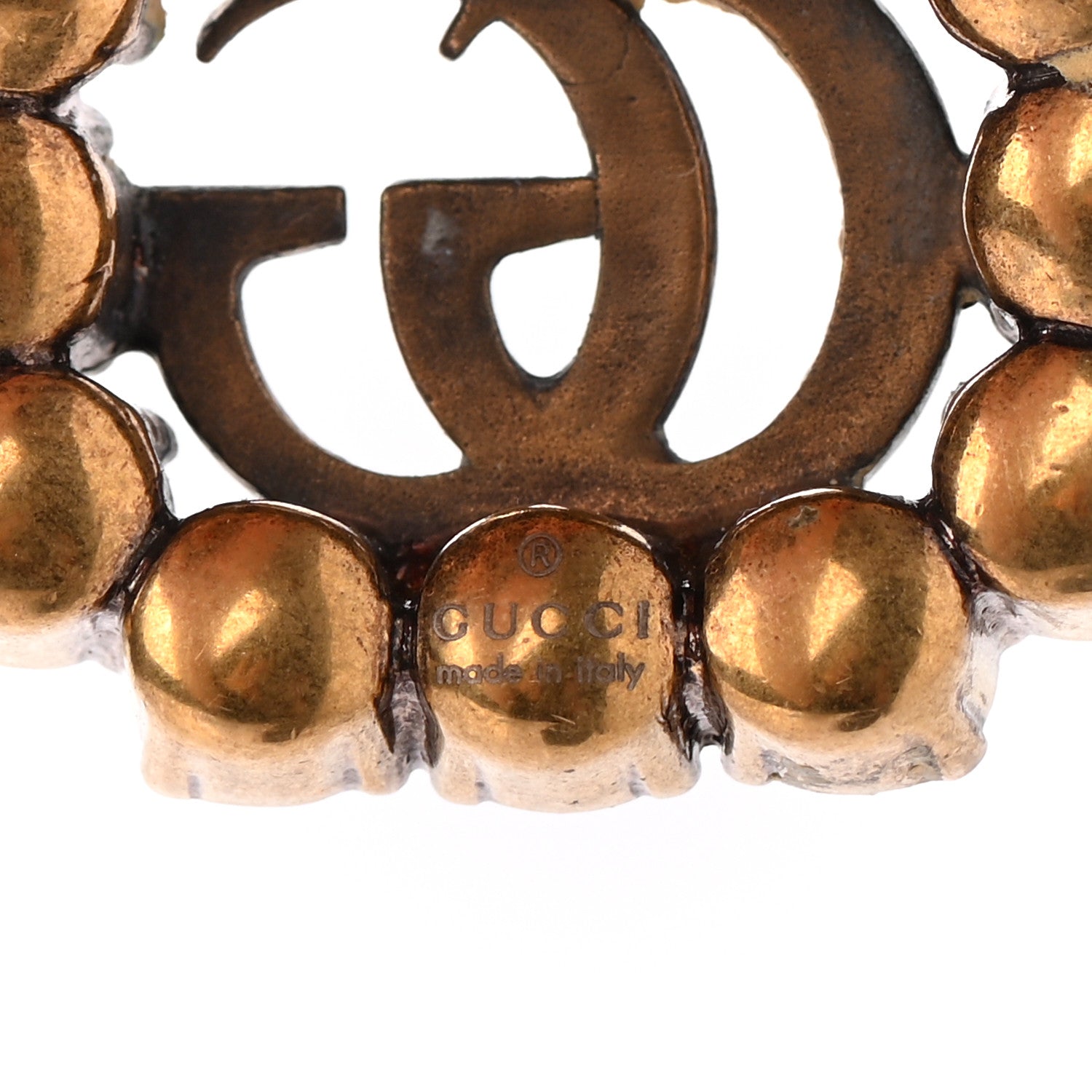 Gucci Crystal Embellished Double G Necklace Aged Gold Red 5 of 5