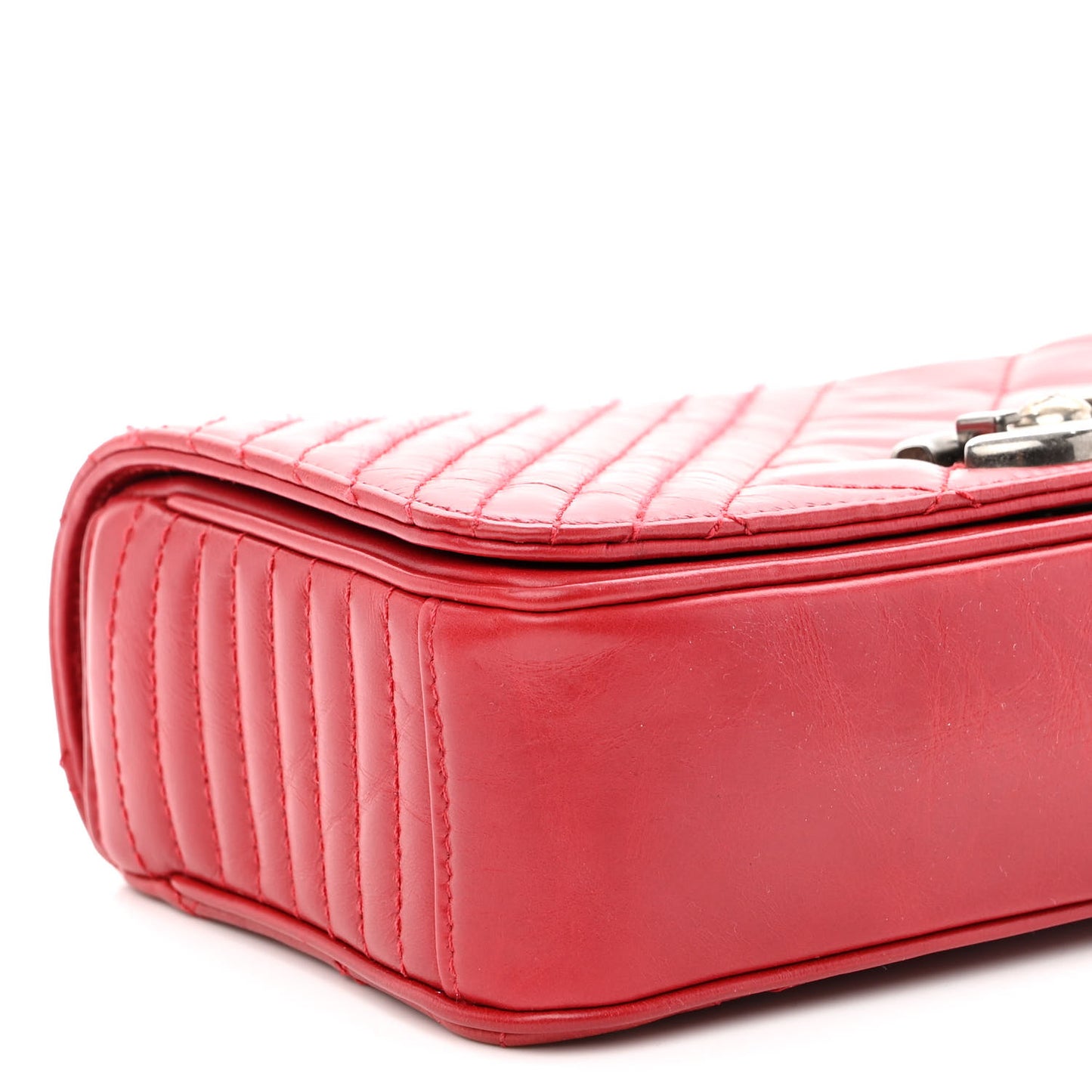 Glazed Calfskin Quilted Small Coco Boy Flap Red