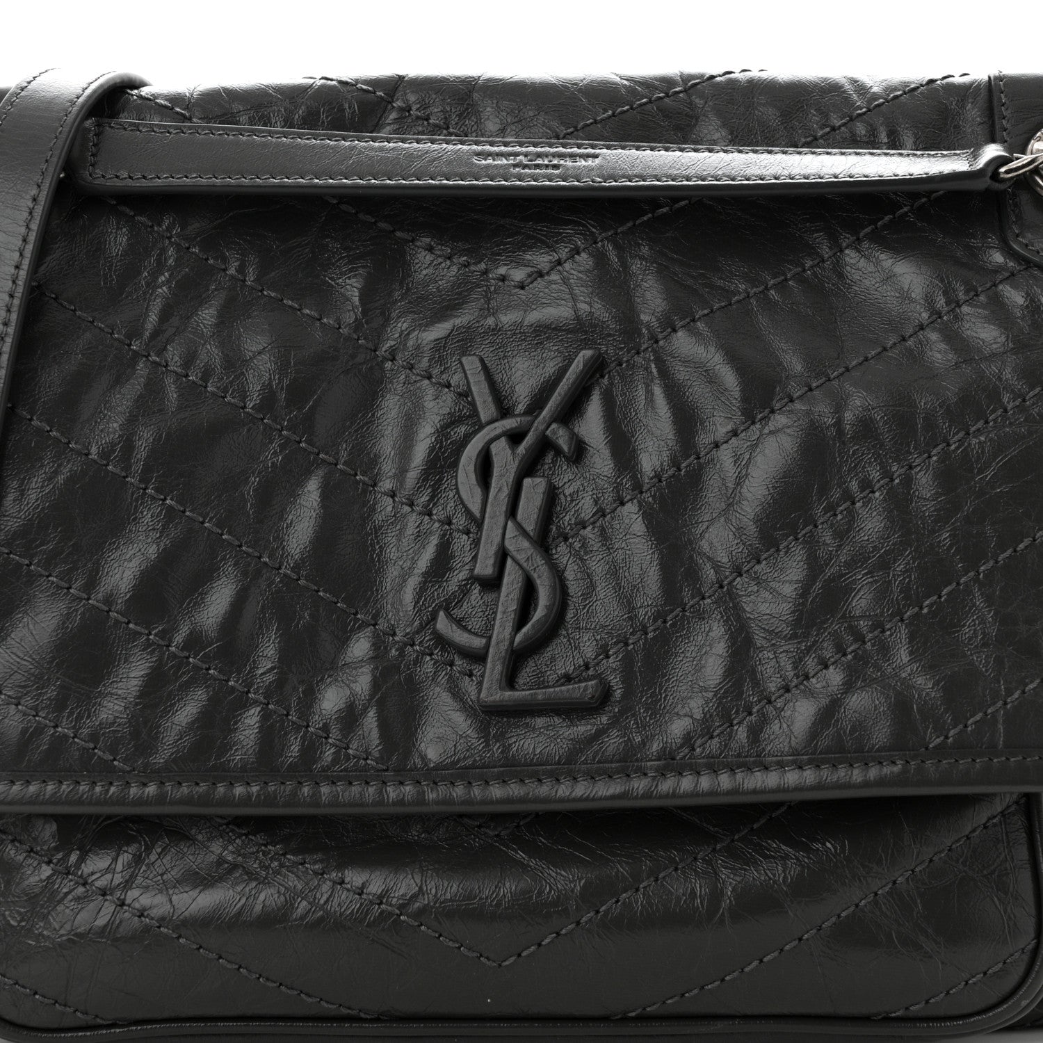 Saint Laurent Crinkled Calfskin Matelasse Monogram Medium Niki Chain Satchel Fog 8 of 11