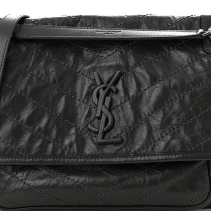 Saint Laurent Crinkled Calfskin Matelasse Monogram Medium Niki Chain Satchel Fog 8 of 11