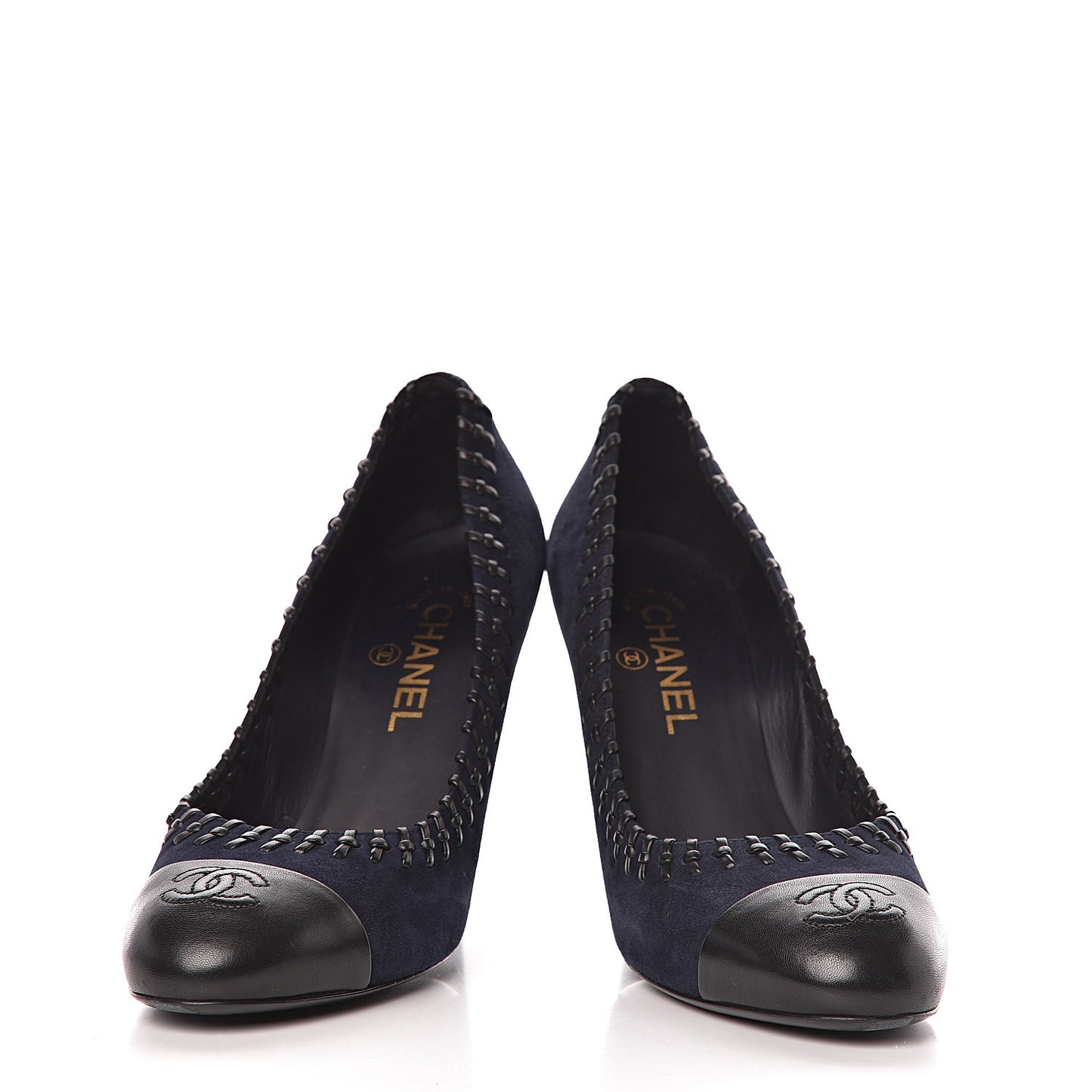 Suede Lambskin Cap Toe Pumps 39 Navy Black