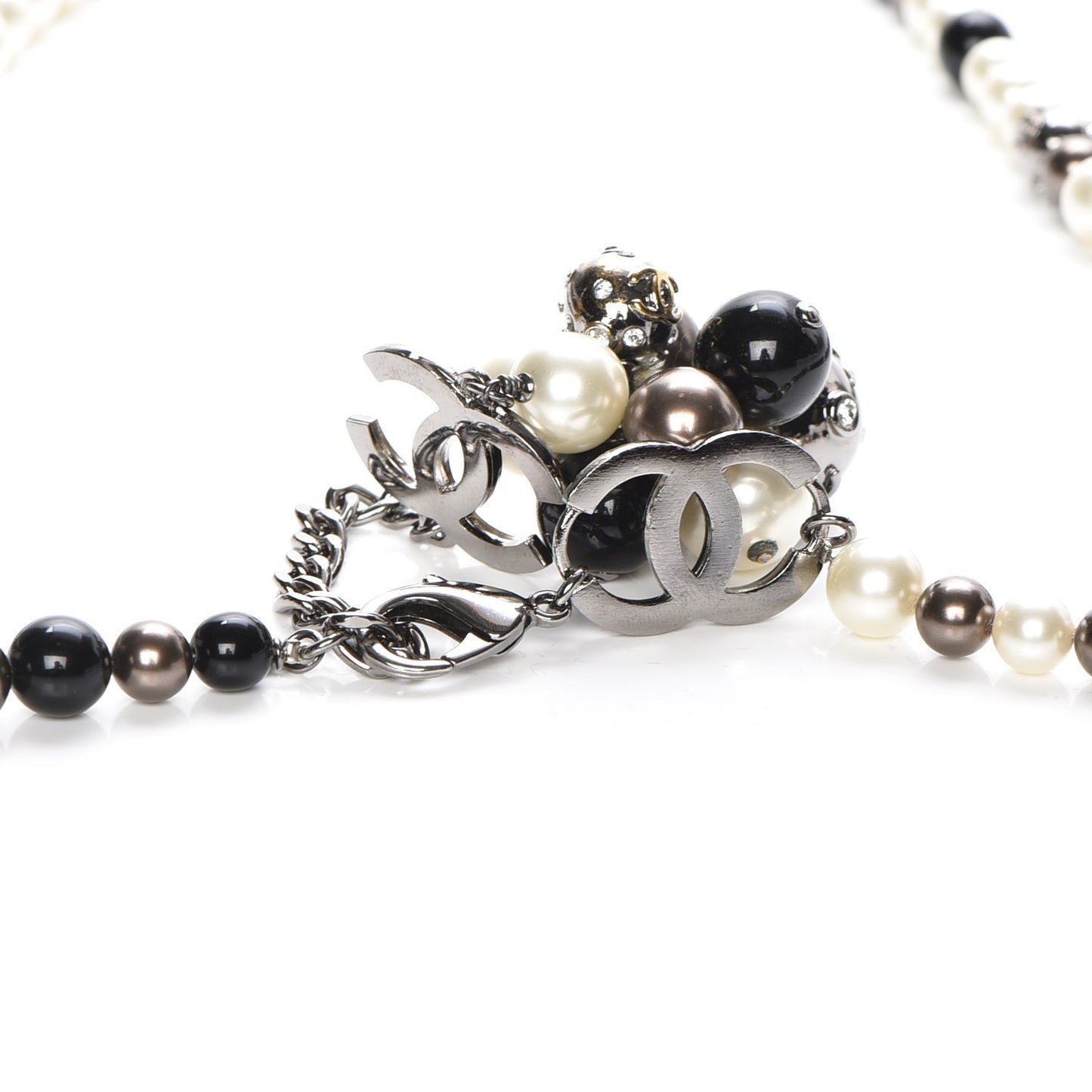 Ruthenium Pearl Beaded Crystal CC Long Necklace Silver Multicolor