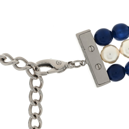 Chanel Pearl Beaded CC Multi Strand Choker Necklace Blue Silver 3 of 3